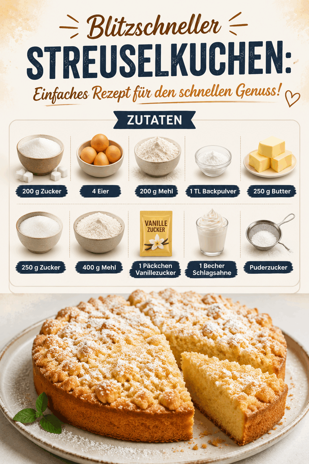 Blitzschneller Streuselkuchen: Einfaches Rezept für den schnellen Genuss!
