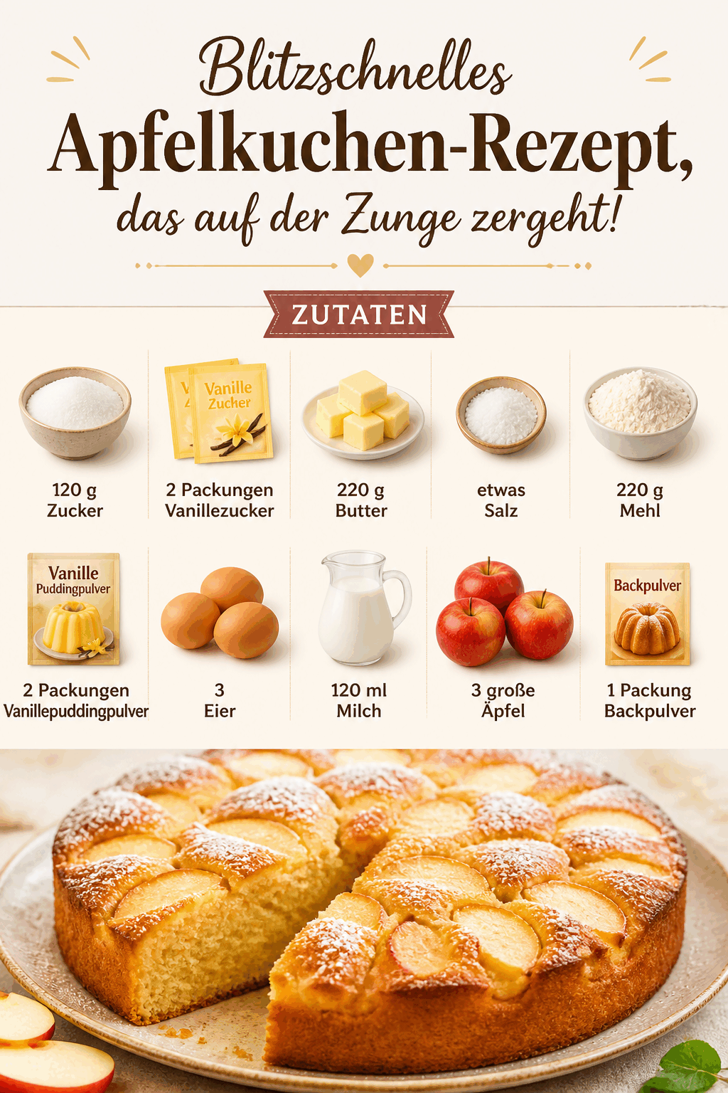 Blitzschnelles Apfelkuchen-Rezept, das auf der Zunge zergeht!