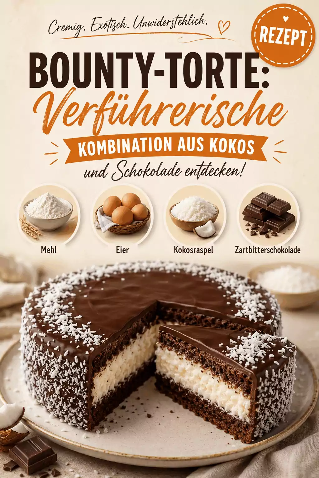 Bounty-Torte: Verführerische Kombination aus Kokos und Schokolade entdecken!