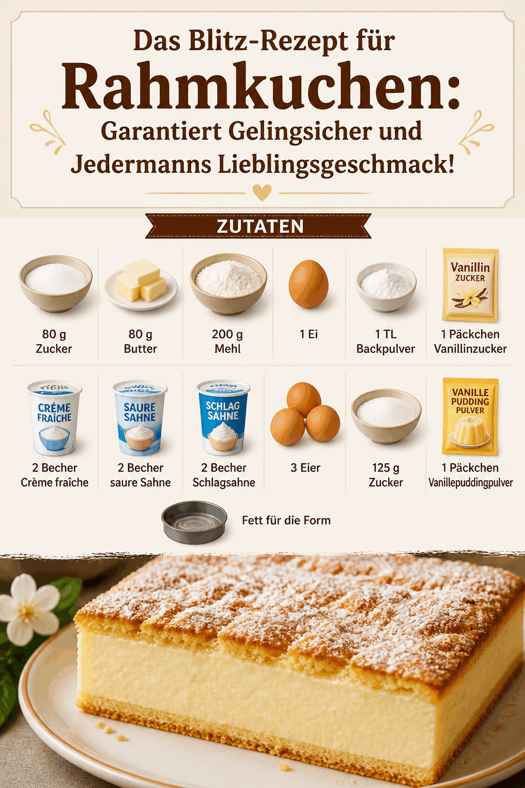 Das Blitz-Rezept für Rahmkuchen: Garantiert Gelingsicher und Jedermanns Lieblingsgeschmack!