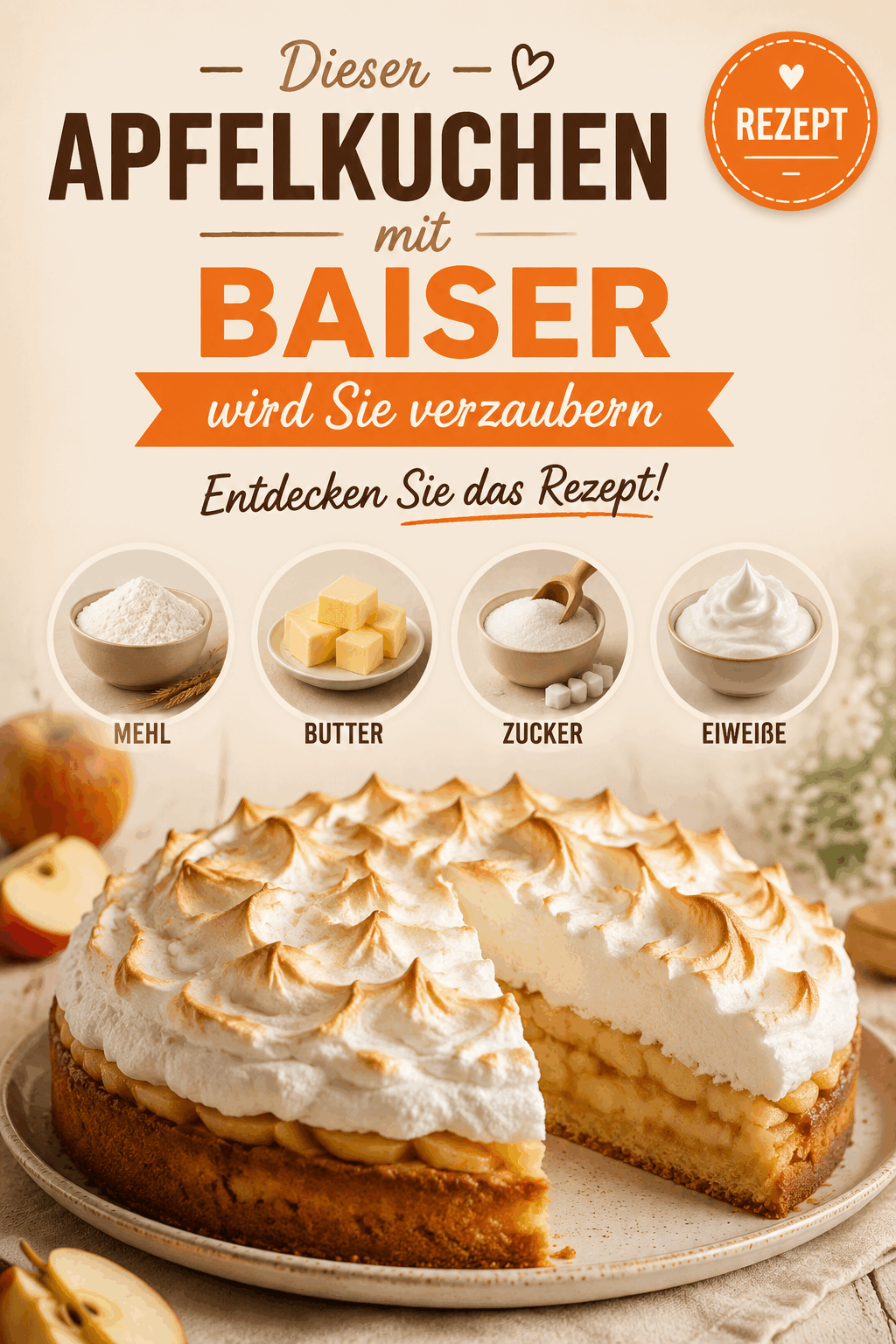 Dieser Apfelkuchen mit Baiser wird Sie verzaubern – Entdecken Sie das Rezept!