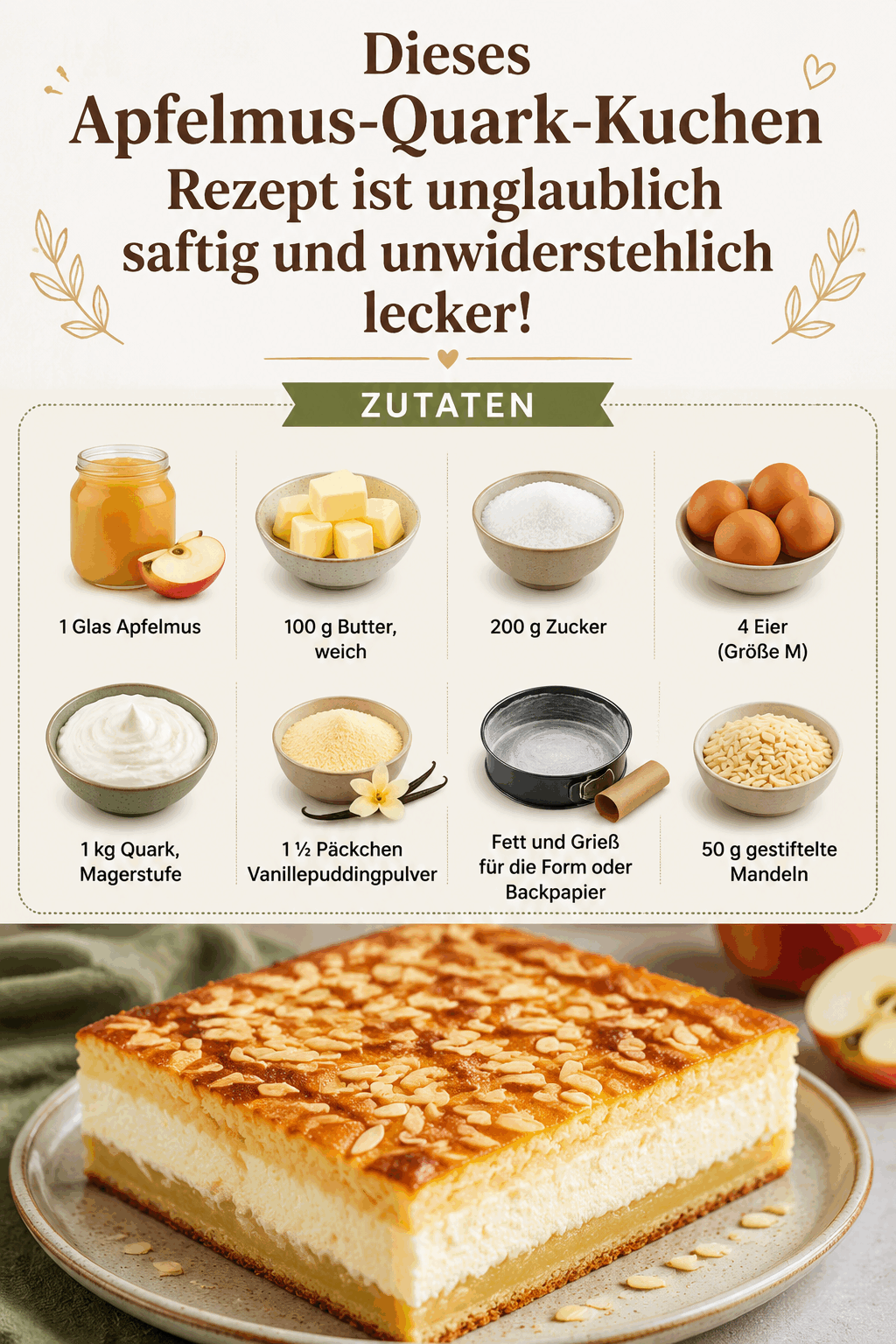 Dieses Apfelmus-Quark-Kuchen Rezept ist unglaublich saftig und unwiderstehlich lecker!