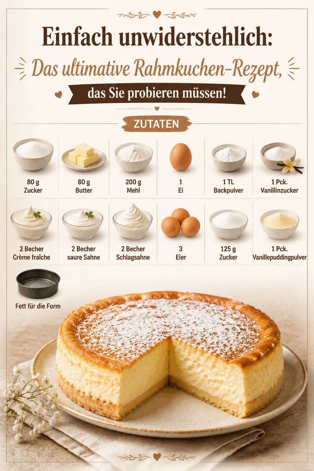 Einfach unwiderstehlich: Das ultimative Rahmkuchen-Rezept, das Sie probieren müssen!