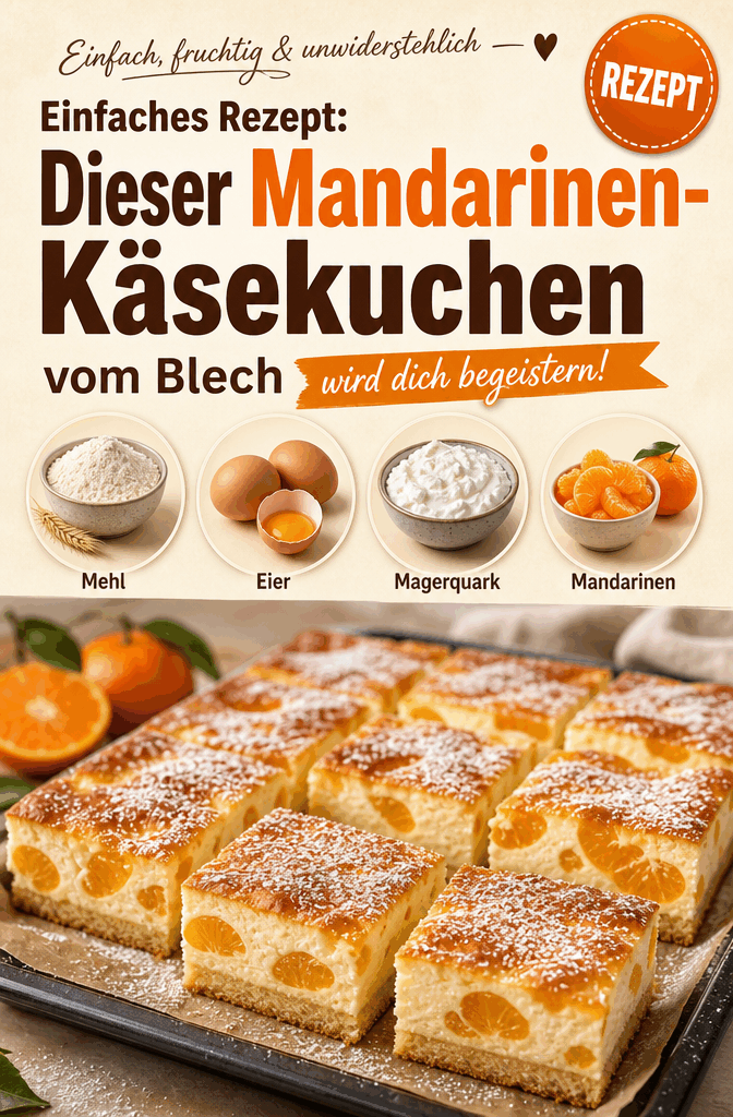 Einfaches Rezept: Dieser Mandarinen-Käsekuchen vom Blech wird dich begeistern!