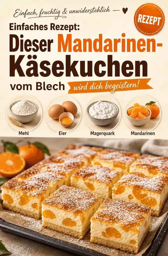 Einfaches Rezept: Dieser Mandarinen-Käsekuchen vom Blech wird dich begeistern!