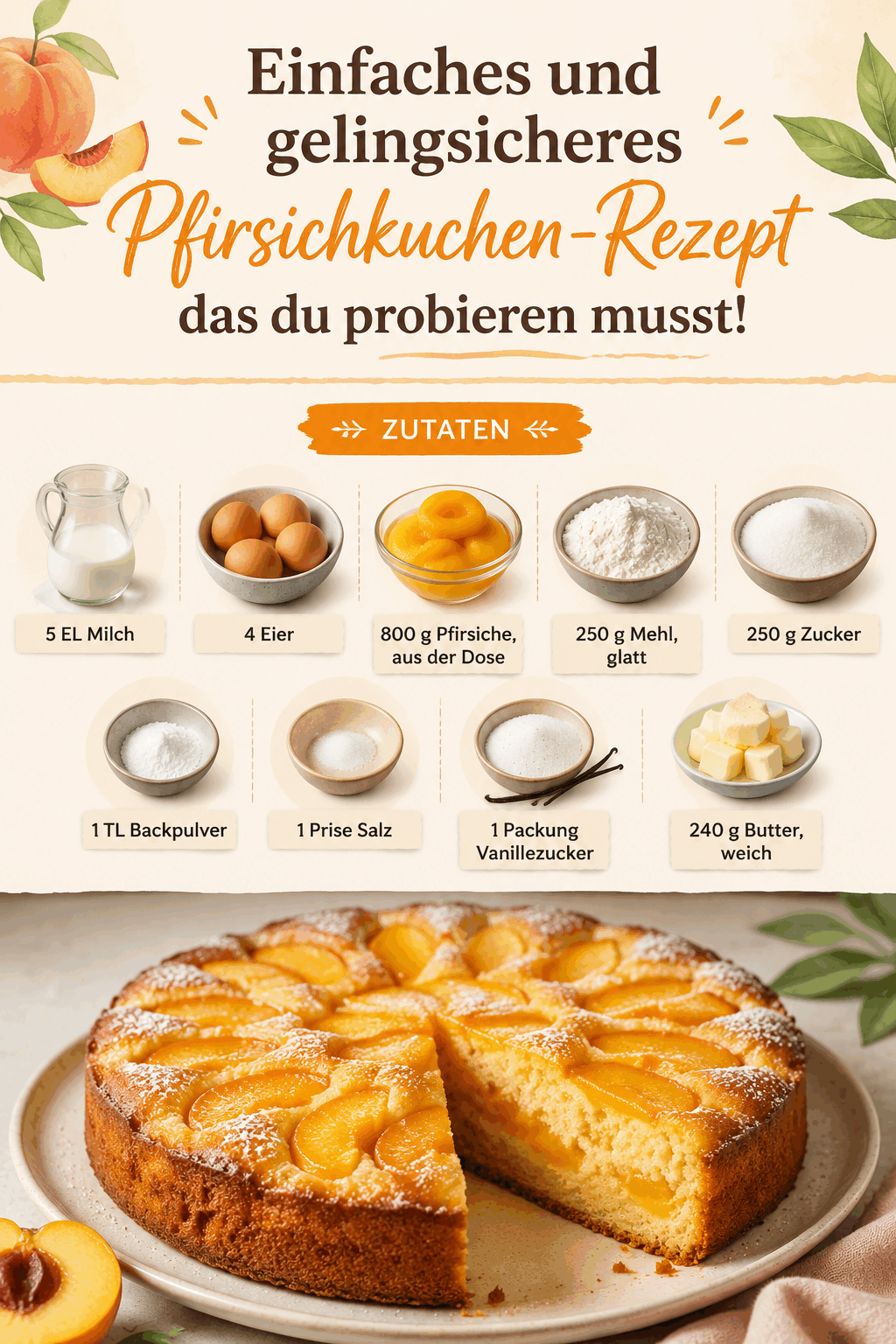 Einfaches und gelingsicheres Pfirsichkuchen-Rezept, das du probieren musst!