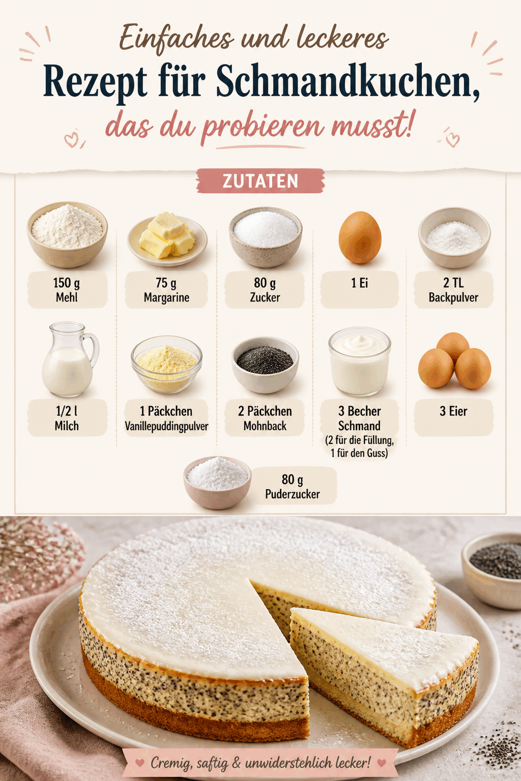Einfaches und leckeres Rezept für Schmandkuchen, das du probieren musst!