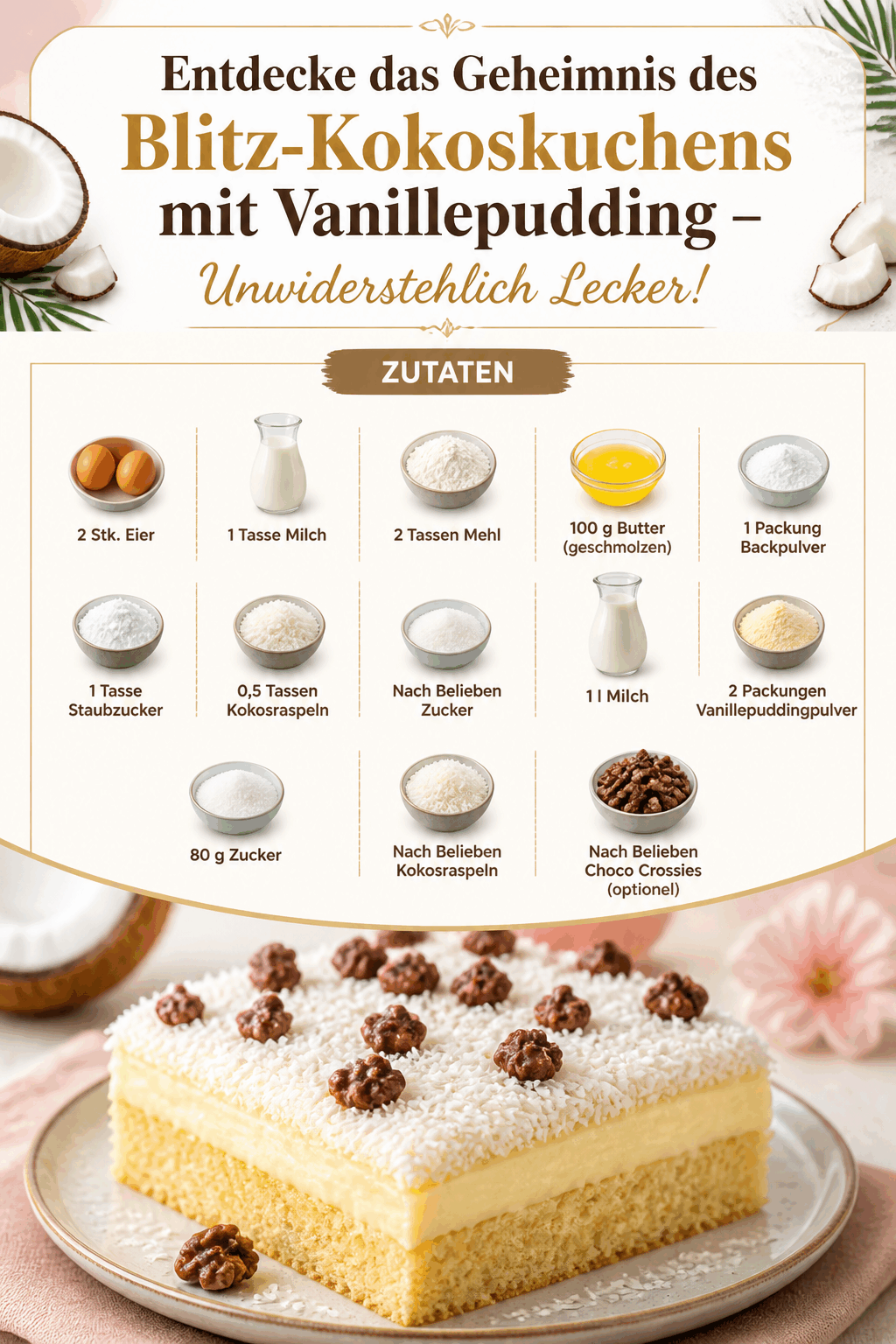 Entdecke das Geheimnis des Blitz-Kokoskuchens mit Vanillepudding – Unwiderstehlich Lecker!