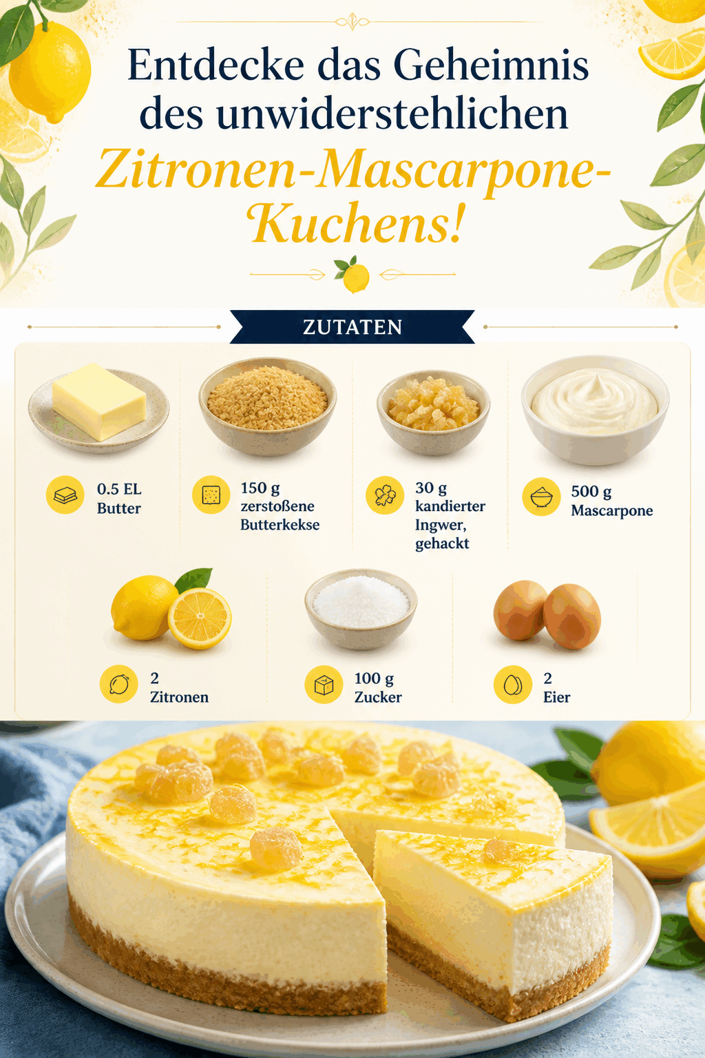 Entdecke das Geheimnis des unwiderstehlichen Zitronen-Mascarpone-Kuchens!