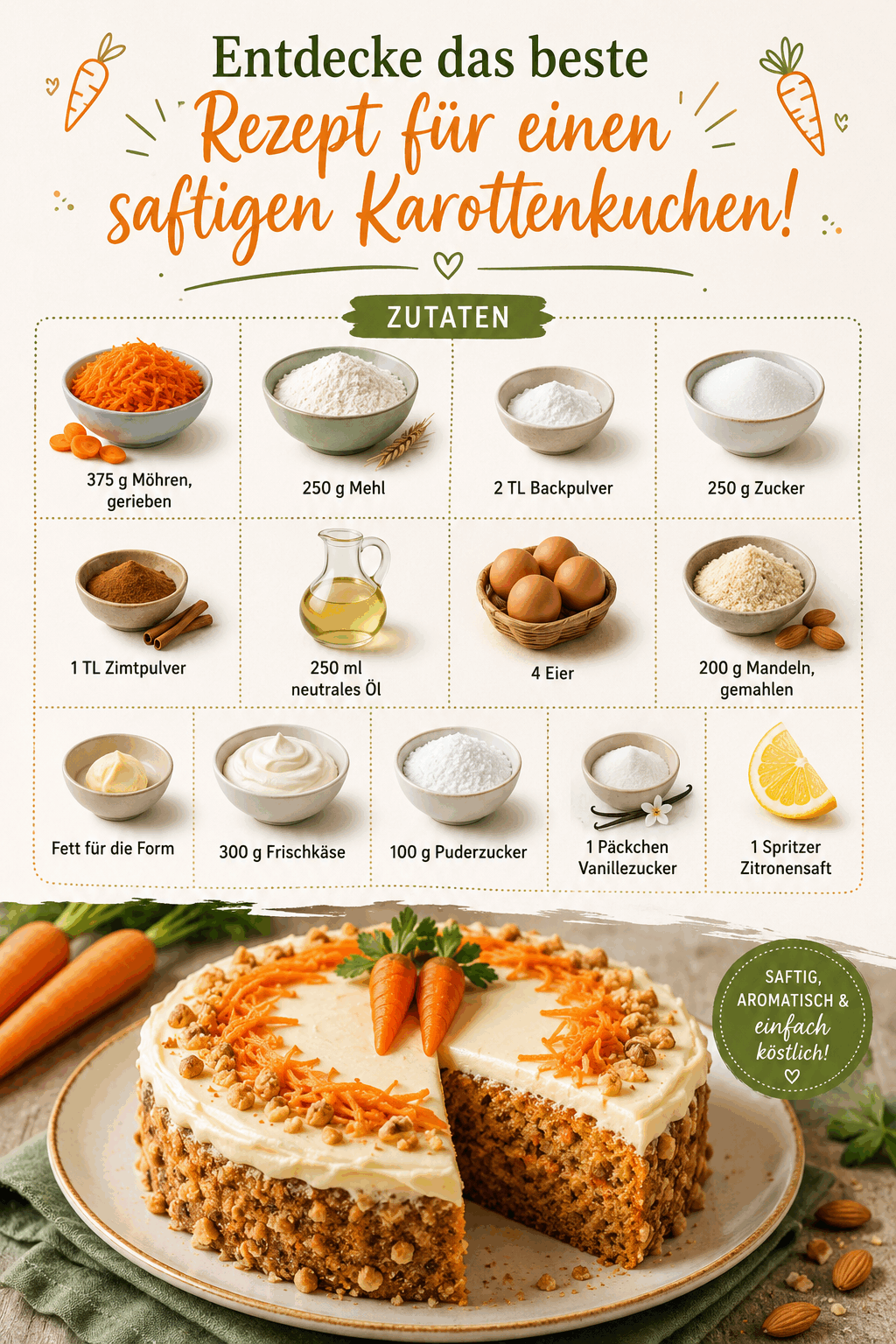 Entdecke das beste Rezept für einen saftigen Karottenkuchen!
