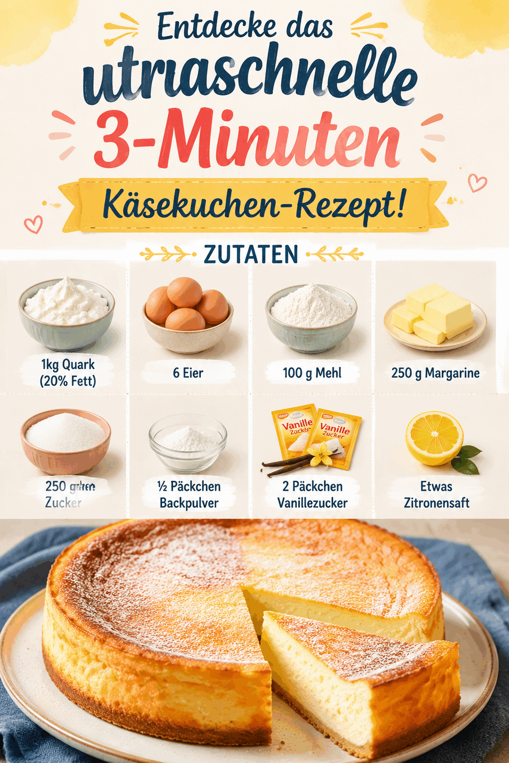 Entdecke das ultraschnelle 3-Minuten Käsekuchen-Rezept!