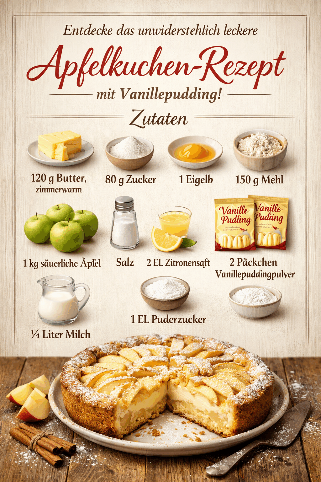 Entdecke das unwiderstehlich leckere Apfelkuchen-Rezept mit Vanillepudding!