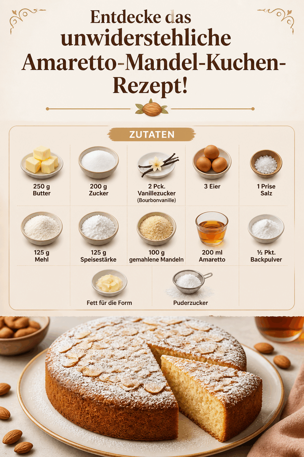 Entdecke das unwiderstehliche Amaretto-Mandel-Kuchen-Rezept!