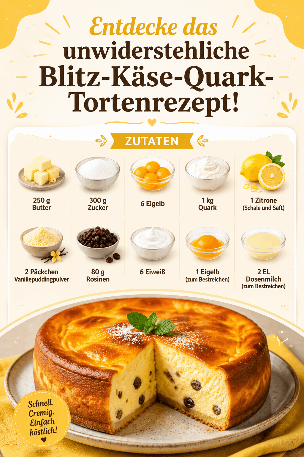 Entdecke das unwiderstehliche Blitz-Käse-Quark-Tortenrezept!