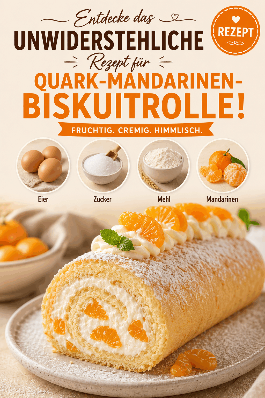 Entdecke das unwiderstehliche Rezept für Quark-Mandarinen-Biskuitrolle!