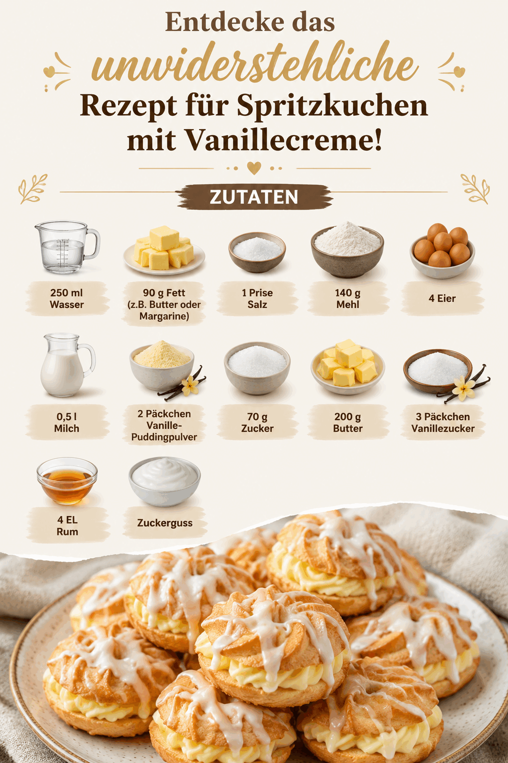 Entdecke das unwiderstehliche Rezept für Spritzkuchen mit Vanillecreme!