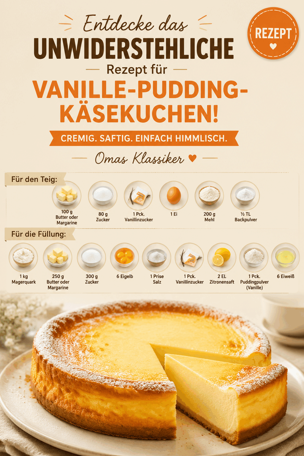 Entdecke das unwiderstehliche Rezept für Vanille-Pudding-Käsekuchen!