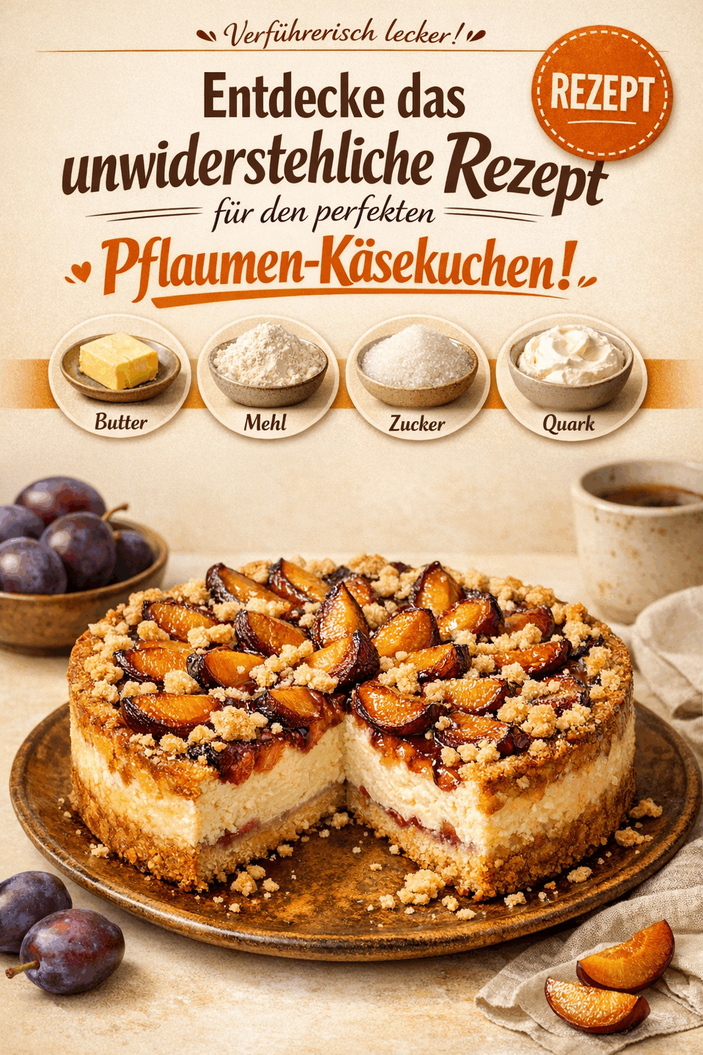 Entdecke das unwiderstehliche Rezept für den perfekten Pflaumen-Käsekuchen!