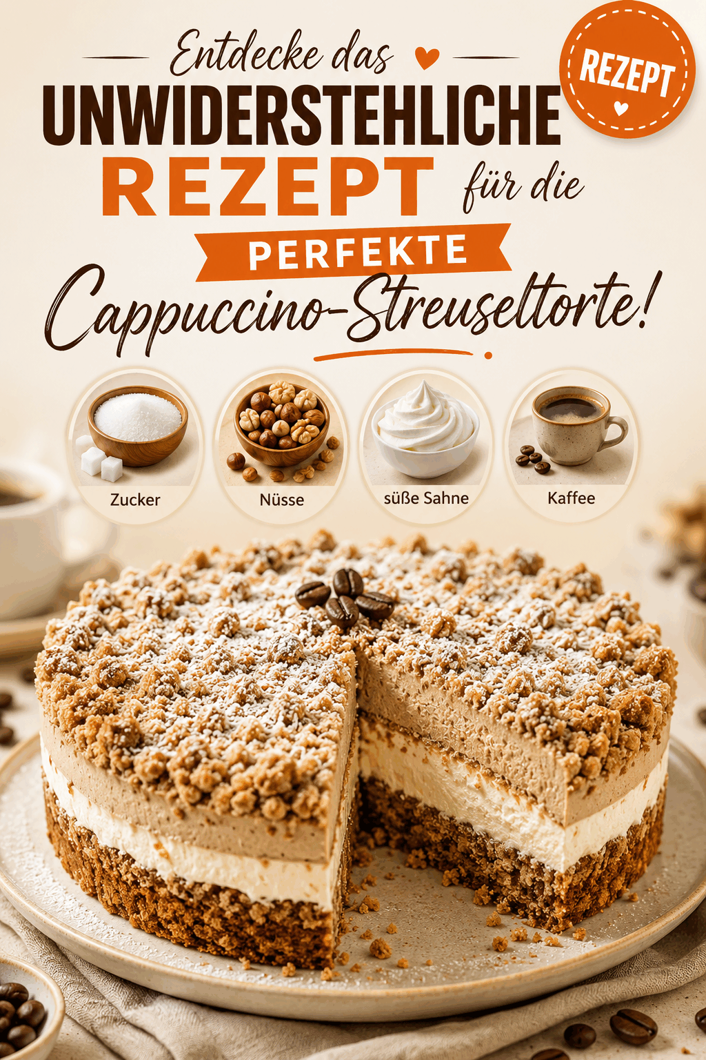 Entdecke das unwiderstehliche Rezept für die perfekte Cappuccino-Streuseltorte!