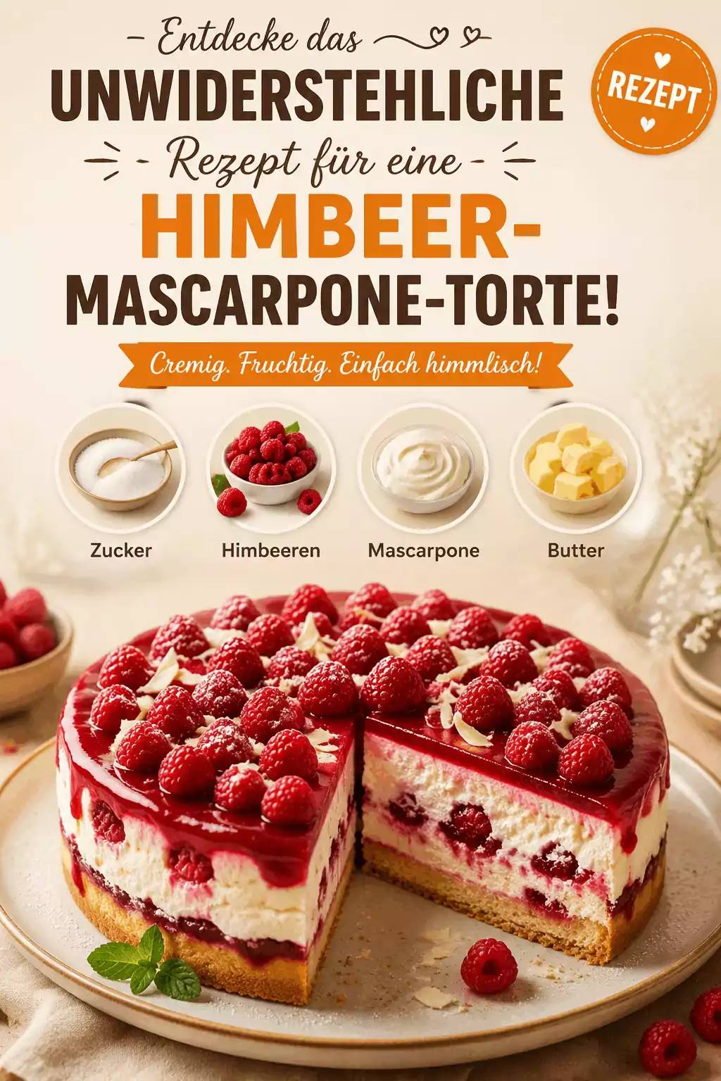 Entdecke das unwiderstehliche Rezept für eine Himbeer-Mascarpone-Torte!