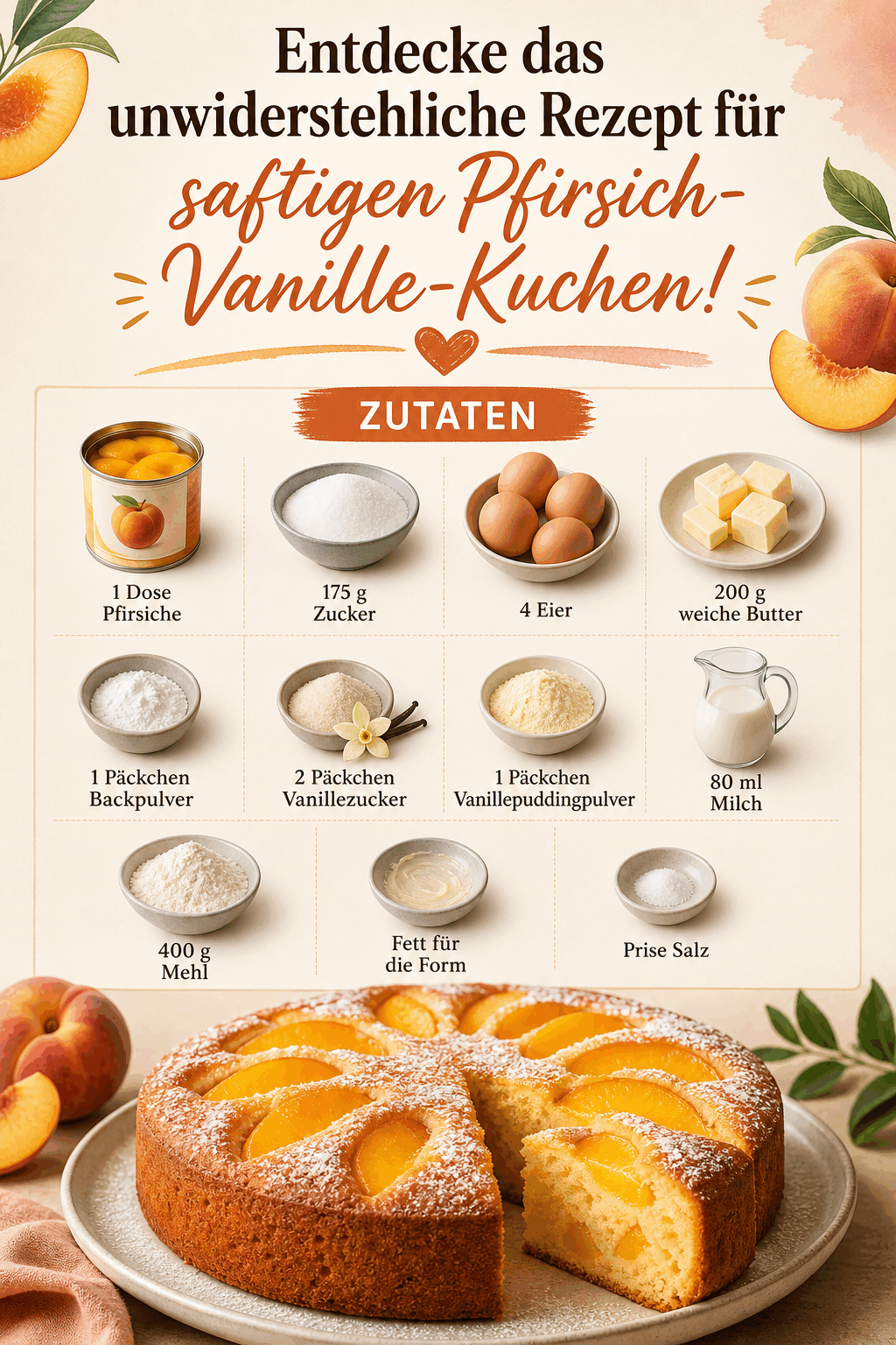 Entdecke das unwiderstehliche Rezept für saftigen Pfirsich-Vanille-Kuchen!