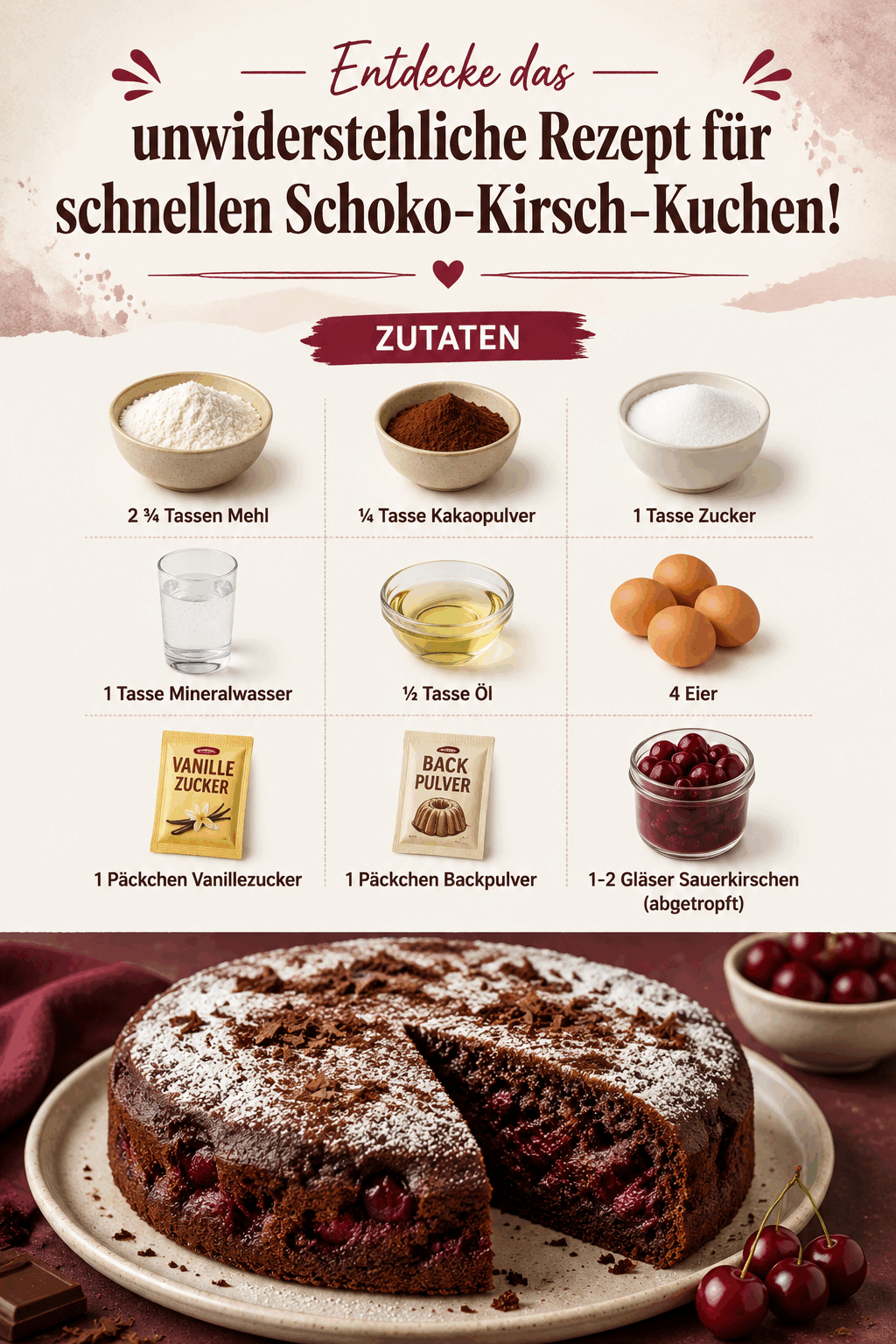 Entdecke das unwiderstehliche Rezept für schnellen Schoko-Kirsch-Kuchen!