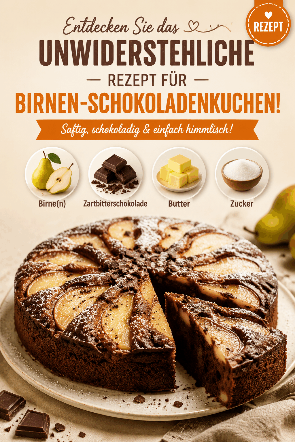 Entdecken Sie das unwiderstehliche Rezept für Birnen-Schokoladenkuchen!