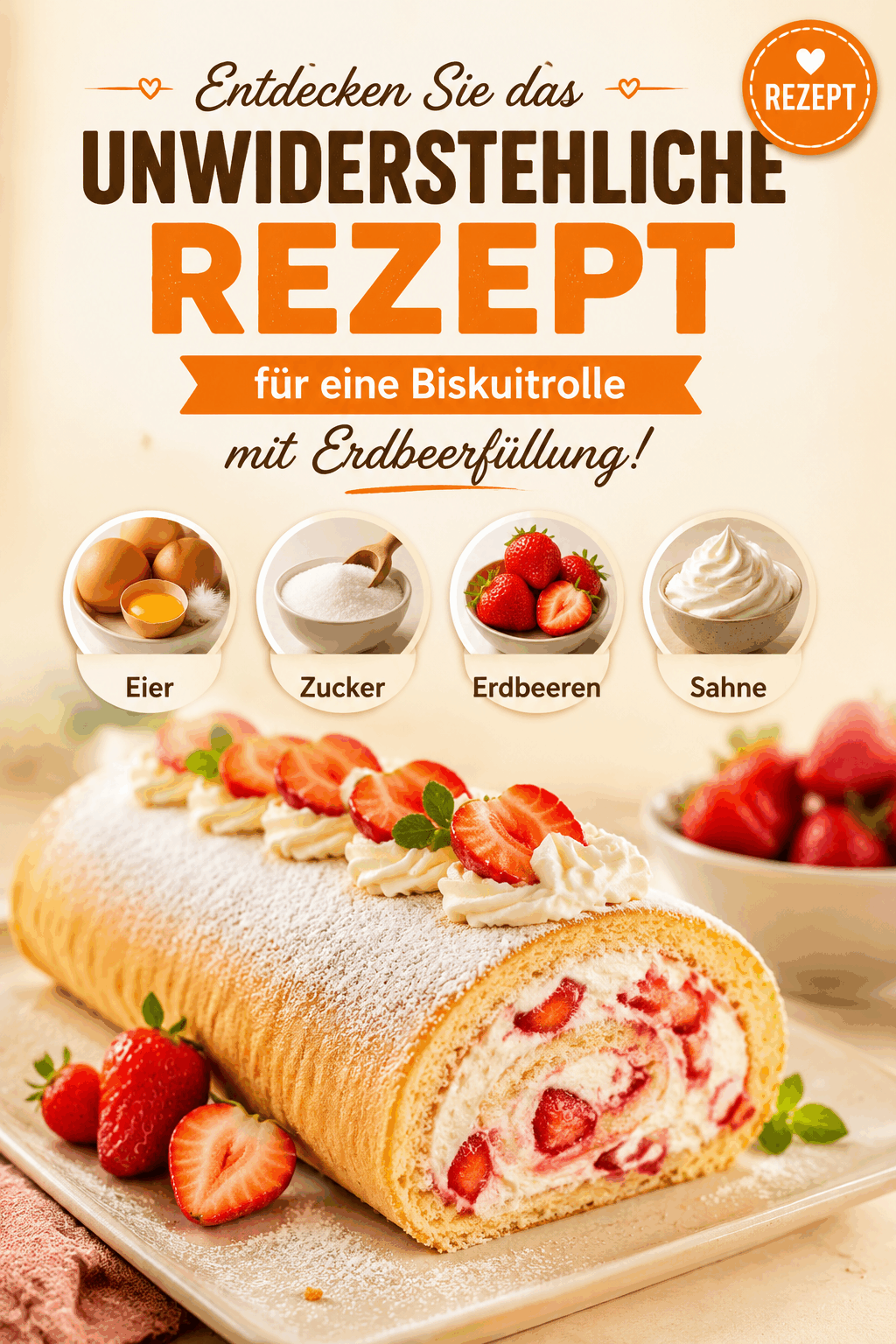 Entdecken Sie das unwiderstehliche Rezept für eine Biskuitrolle mit Erdbeerfüllung!