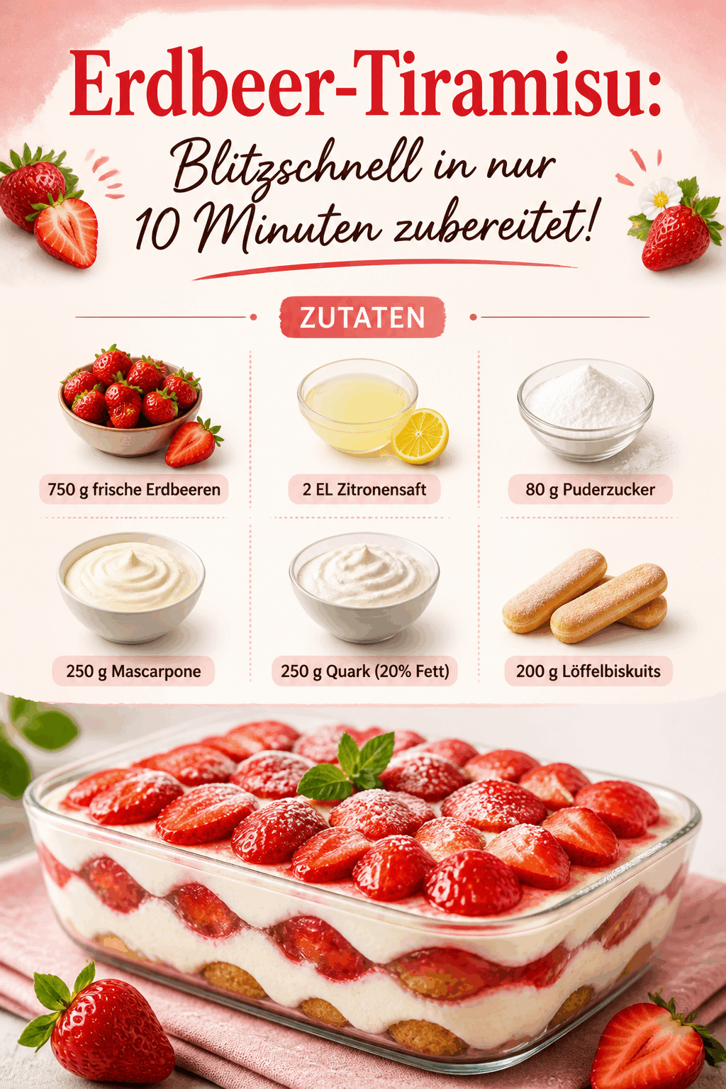 Erdbeer-Tiramisu: Blitzschnell in nur 10 Minuten zubereitet!
