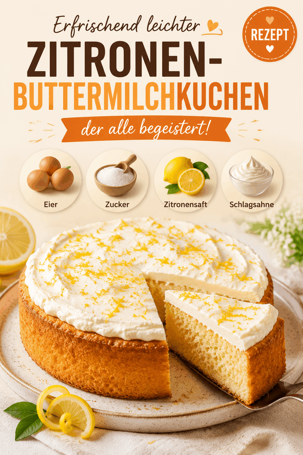 Erfrischend leichter Zitronen-Buttermilchkuchen, der alle begeistert!