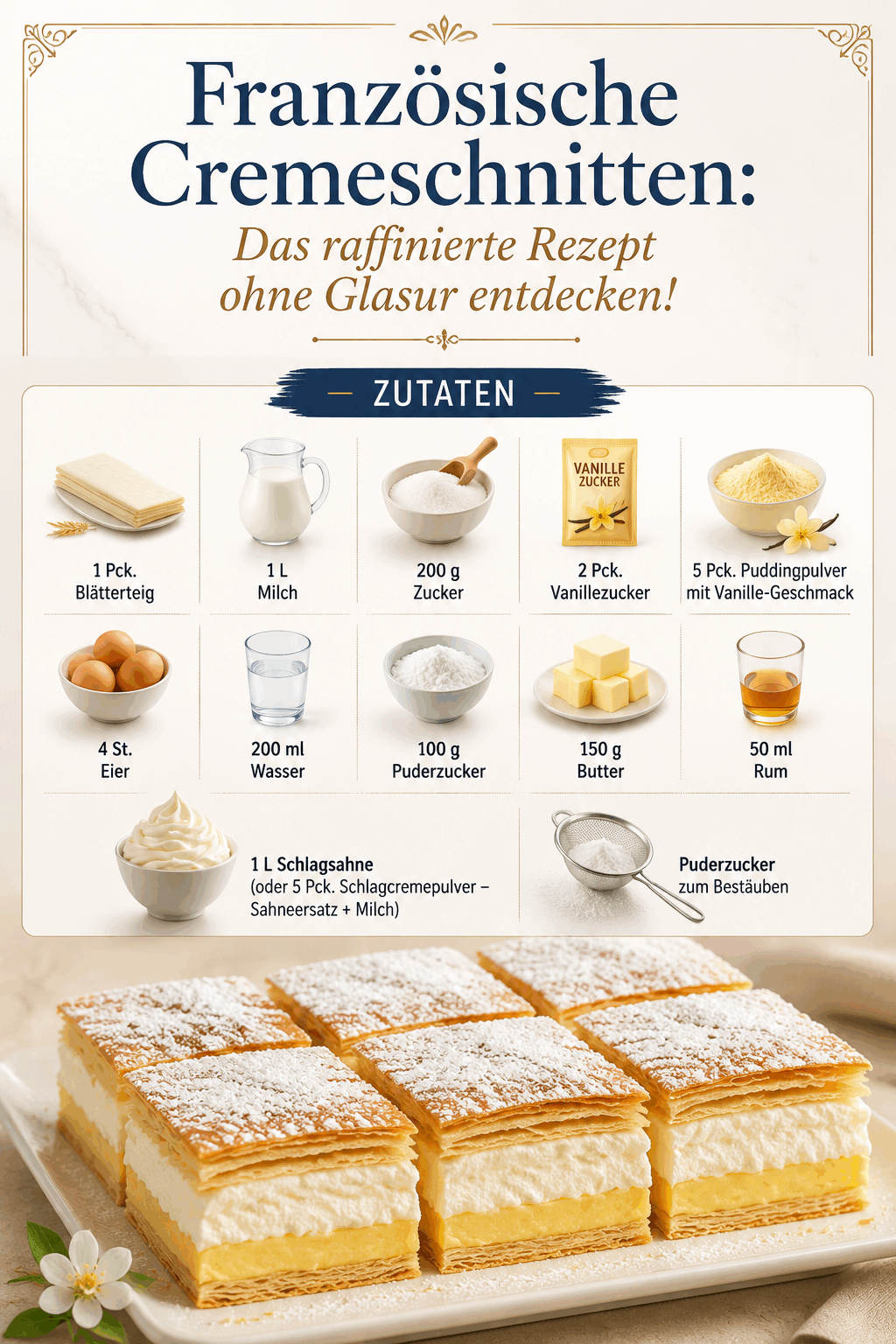 Französische Cremeschnitten: Das raffinierte Rezept ohne Glasur entdecken!