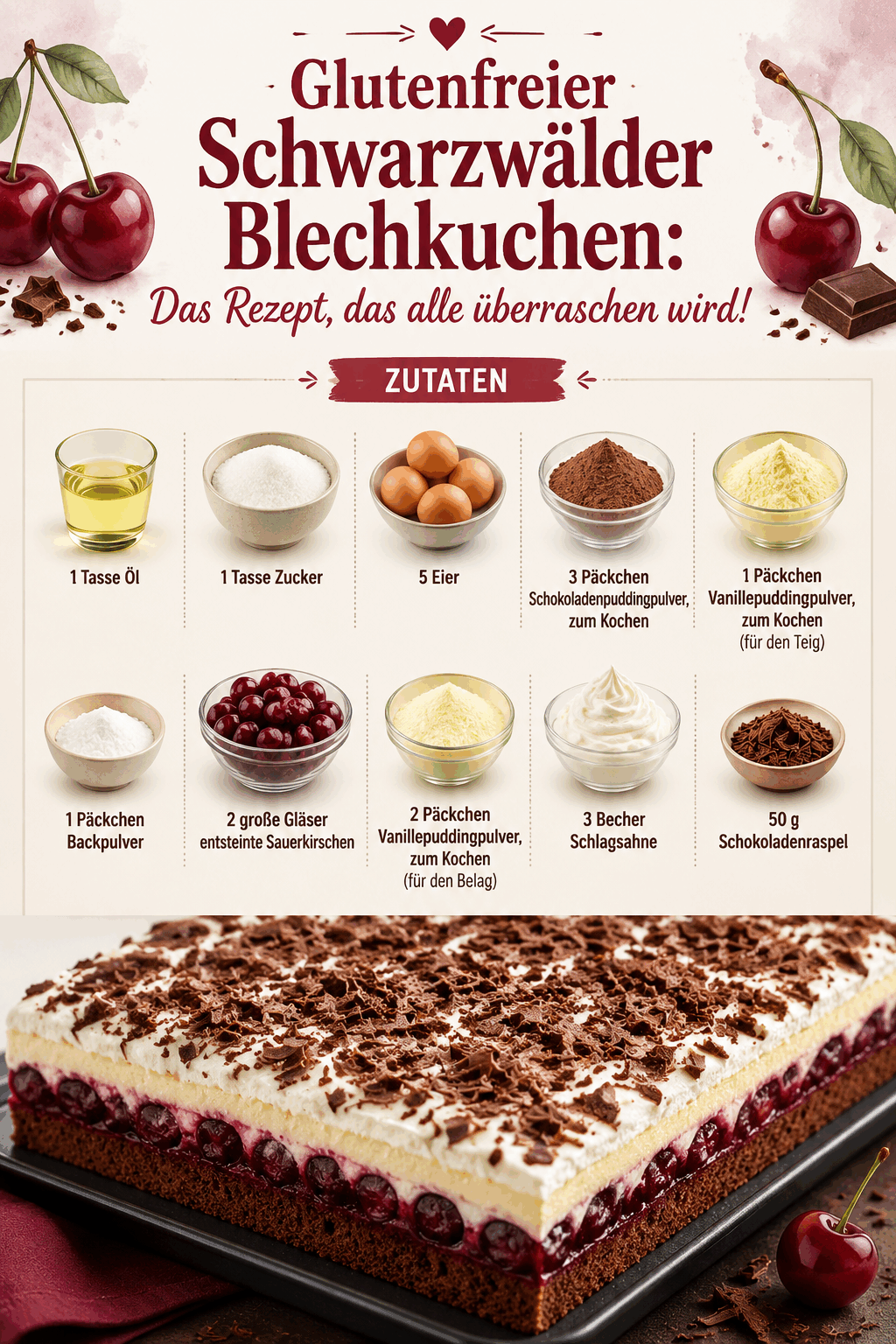 Glutenfreier Schwarzwälder Blechkuchen: Das Rezept, das alle überraschen wird!