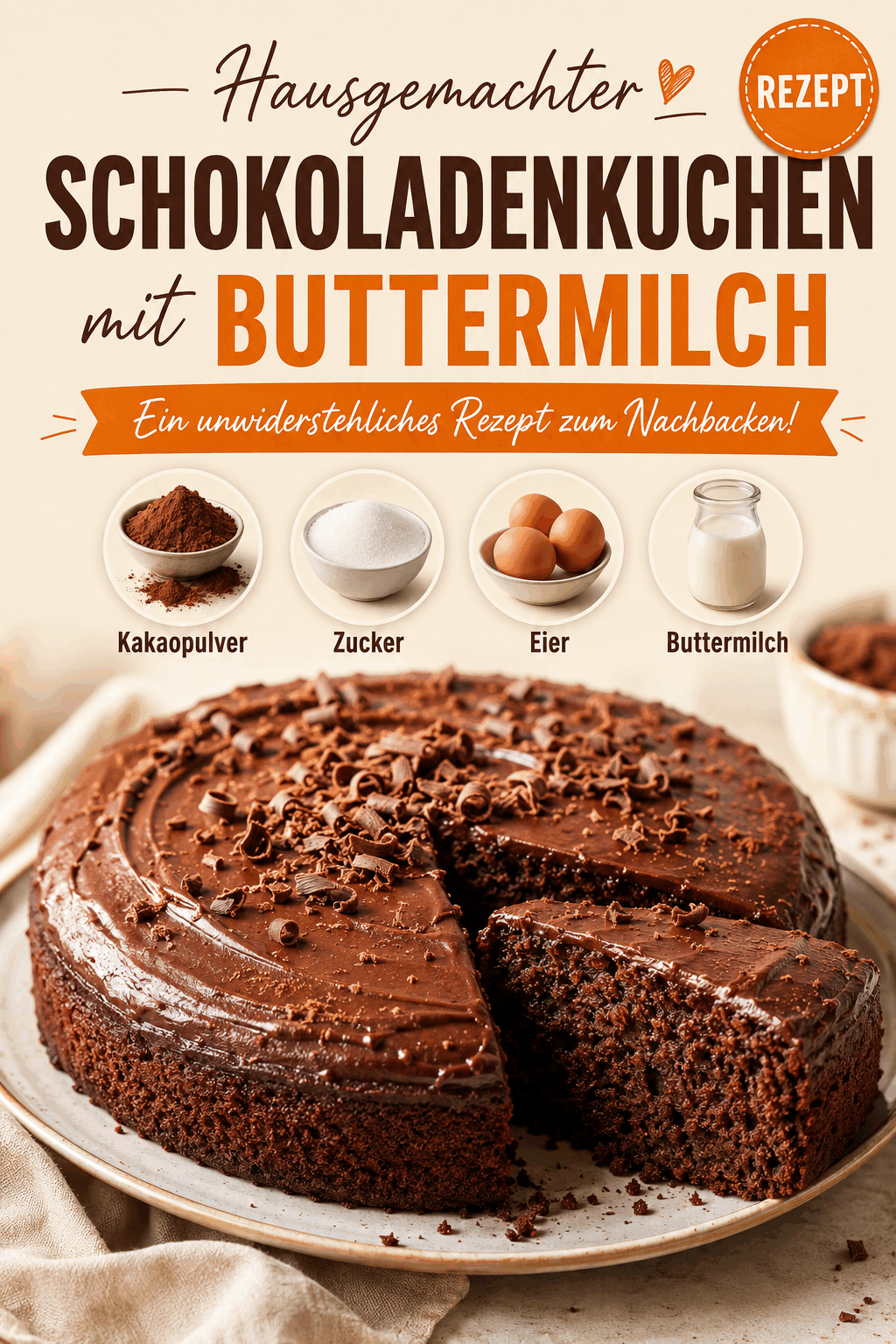 Hausgemachter Schokoladenkuchen mit Buttermilch – Ein unwiderstehliches Rezept zum Nachbacken!