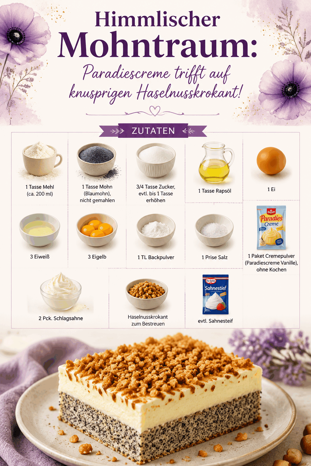 Himmlischer Mohntraum: Paradiescreme trifft auf knusprigen Haselnusskrokant!