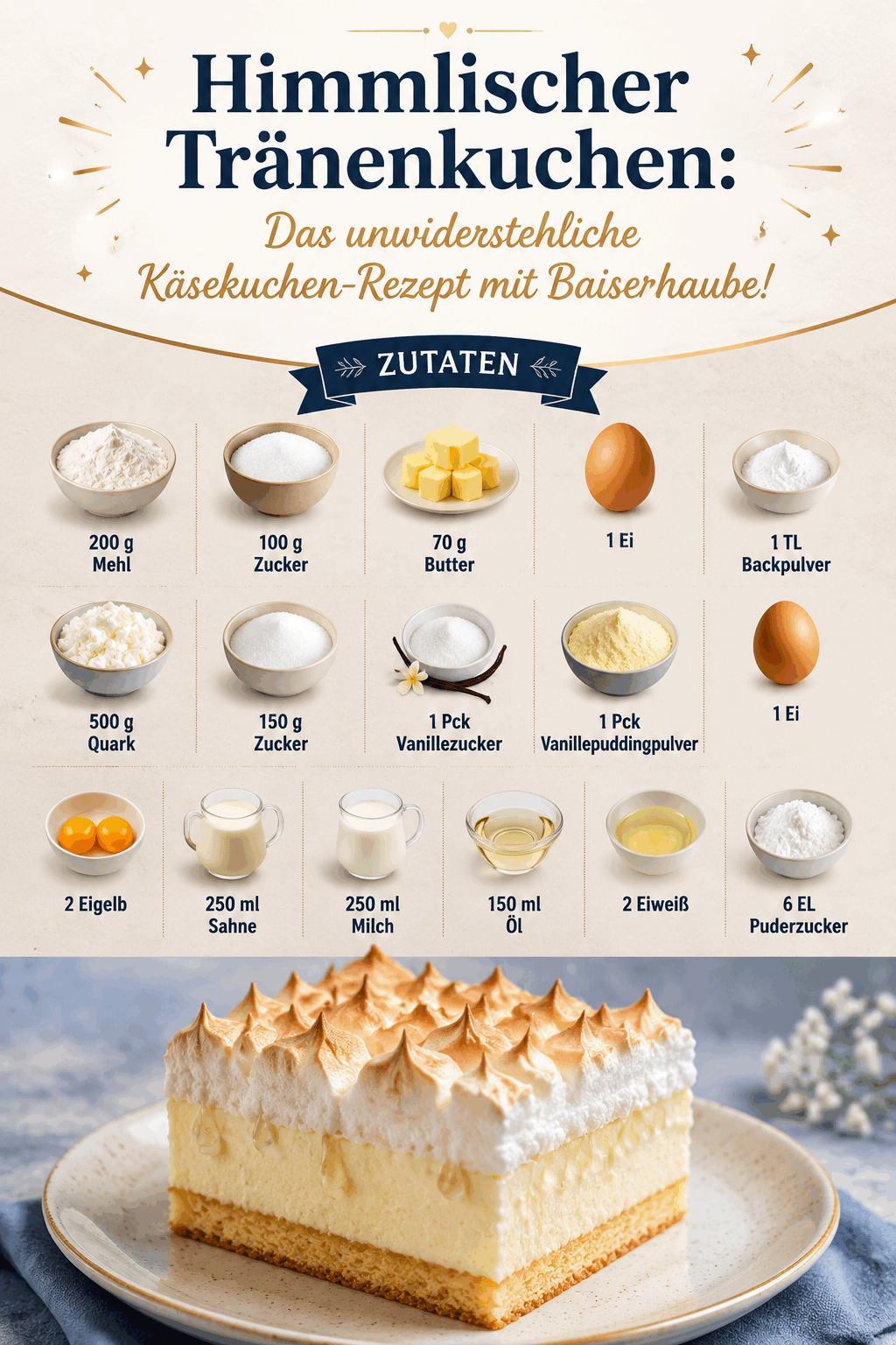 Himmlischer Tränenkuchen: Das unwiderstehliche Käsekuchen-Rezept mit Baiserhaube!