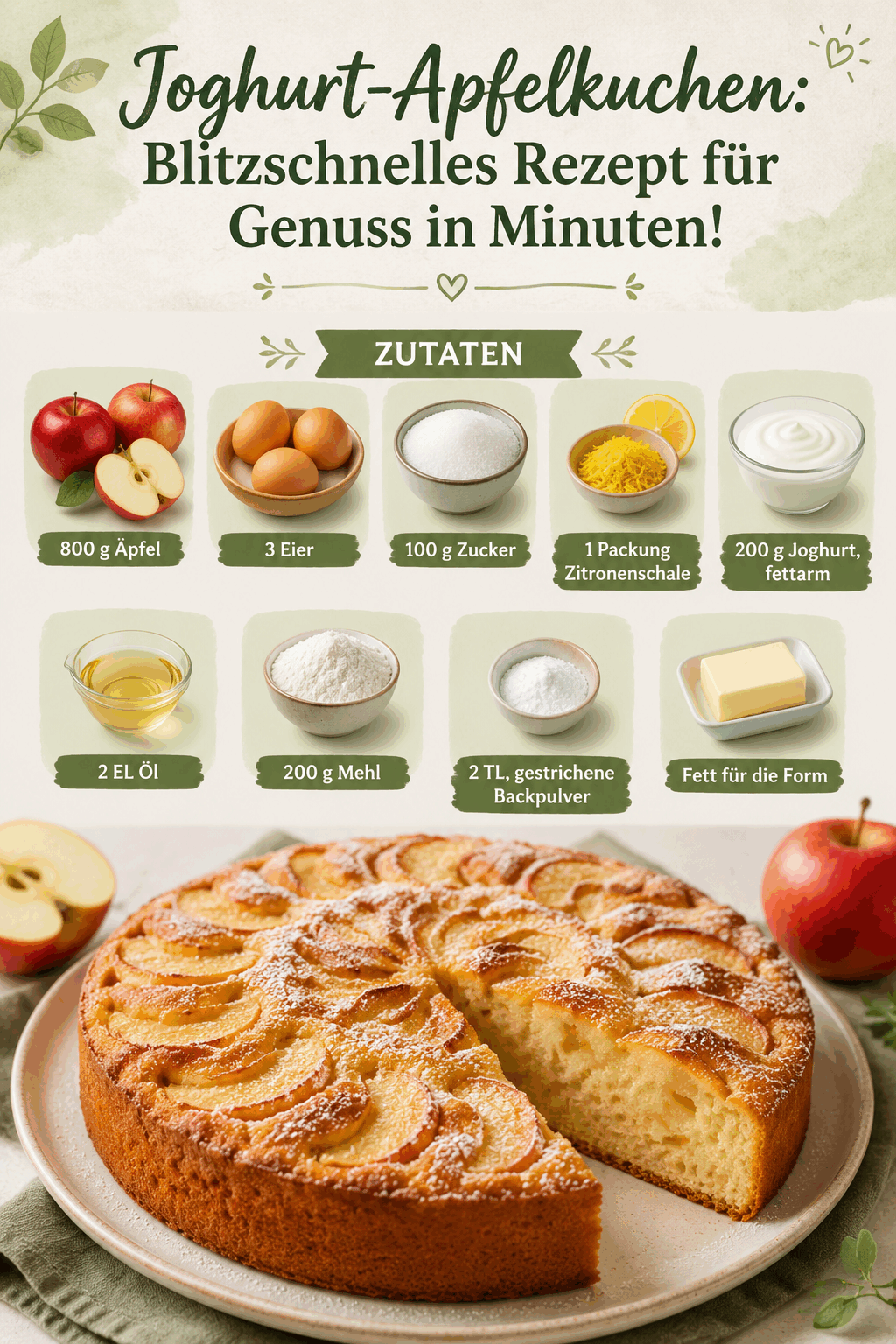 Joghurt-Apfelkuchen: Blitzschnelles Rezept für Genuss in Minuten!