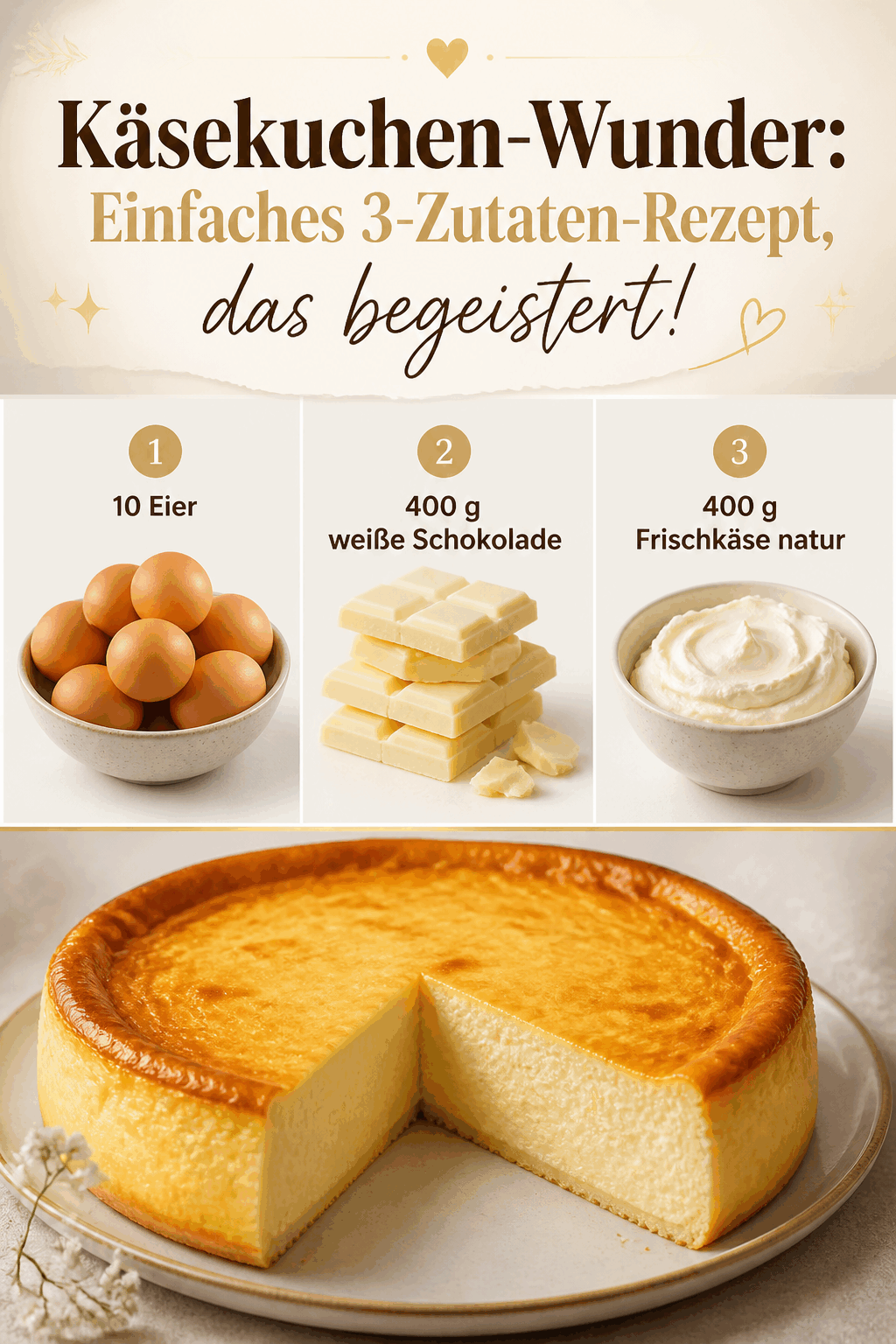 Käsekuchen-Wunder: Einfaches 3-Zutaten-Rezept, das begeistert!