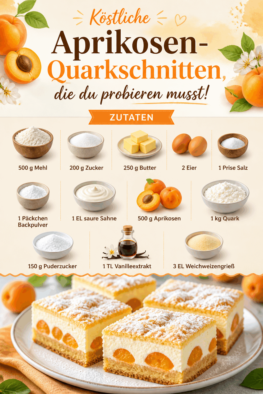 Köstliche Aprikosen-Quarkschnitten, die du probieren musst!