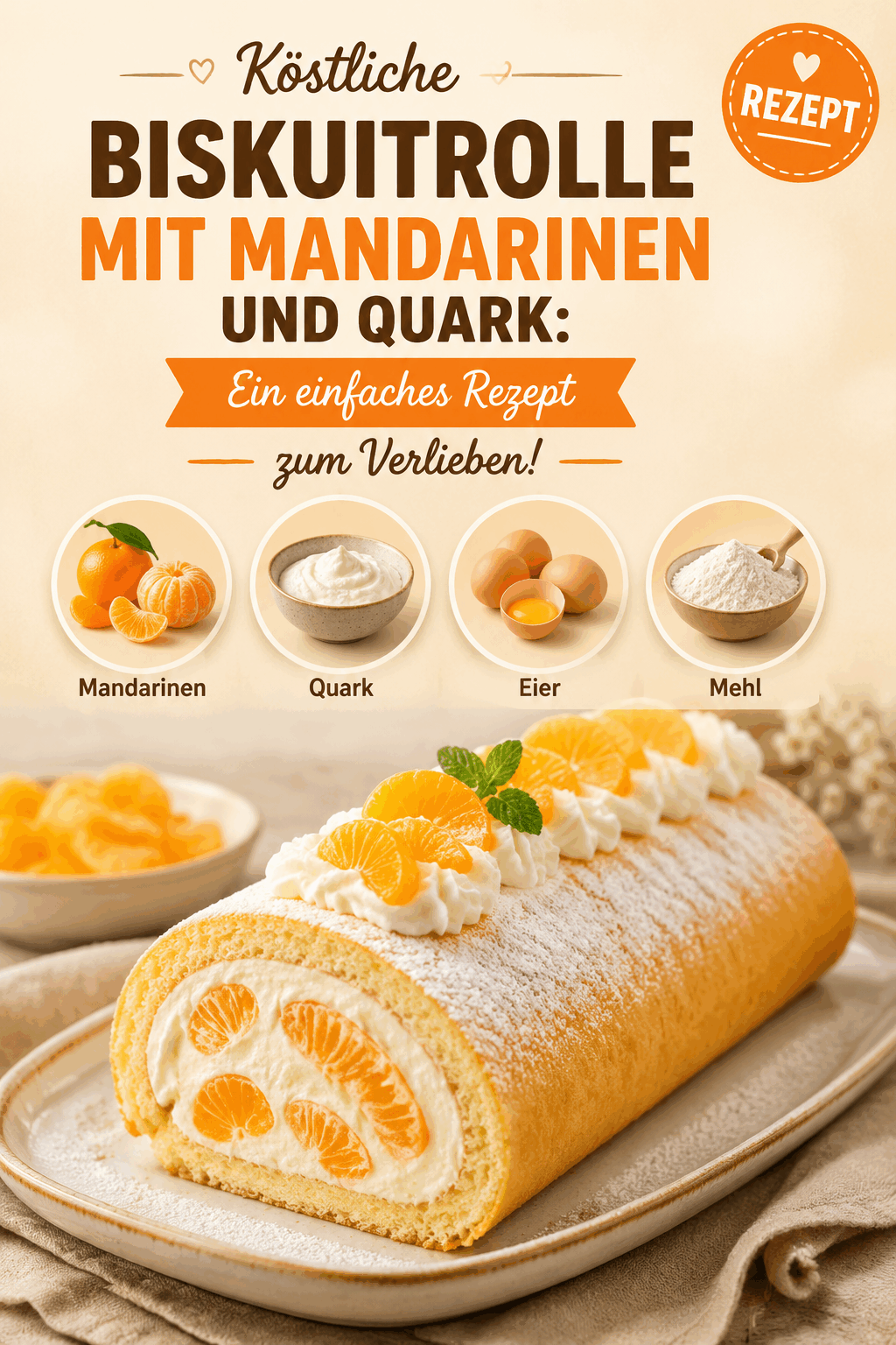 Köstliche Biskuitrolle mit Mandarinen und Quark: Ein einfaches Rezept zum Verlieben!