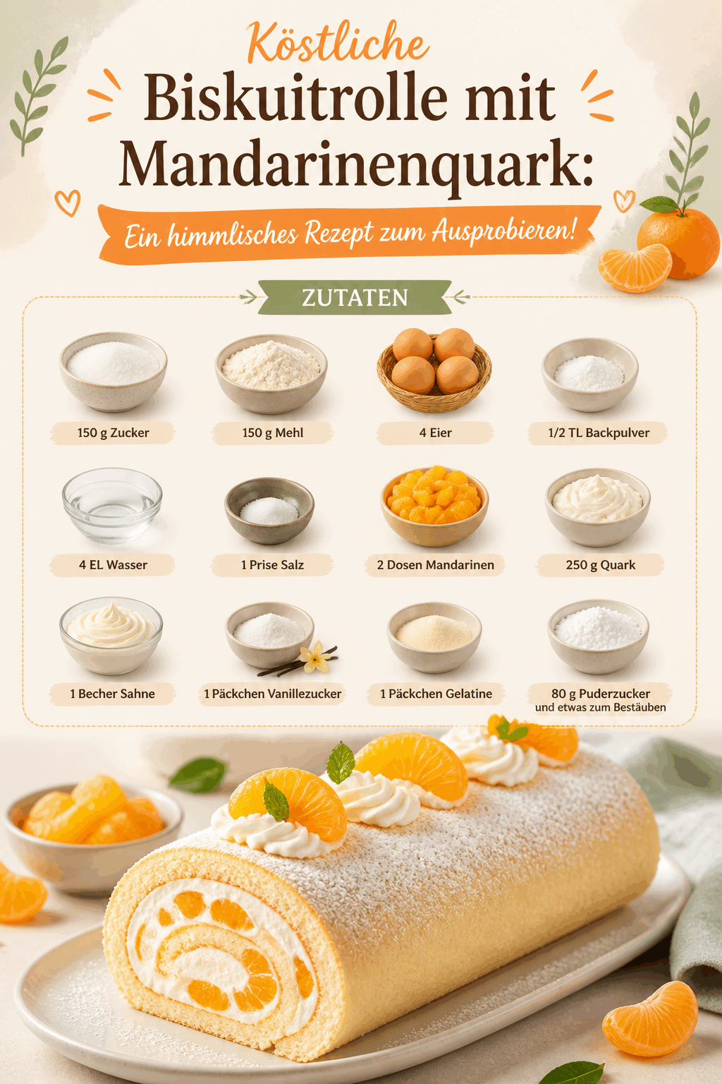 Köstliche Biskuitrolle mit Mandarinenquark: Ein himmlisches Rezept zum Ausprobieren!