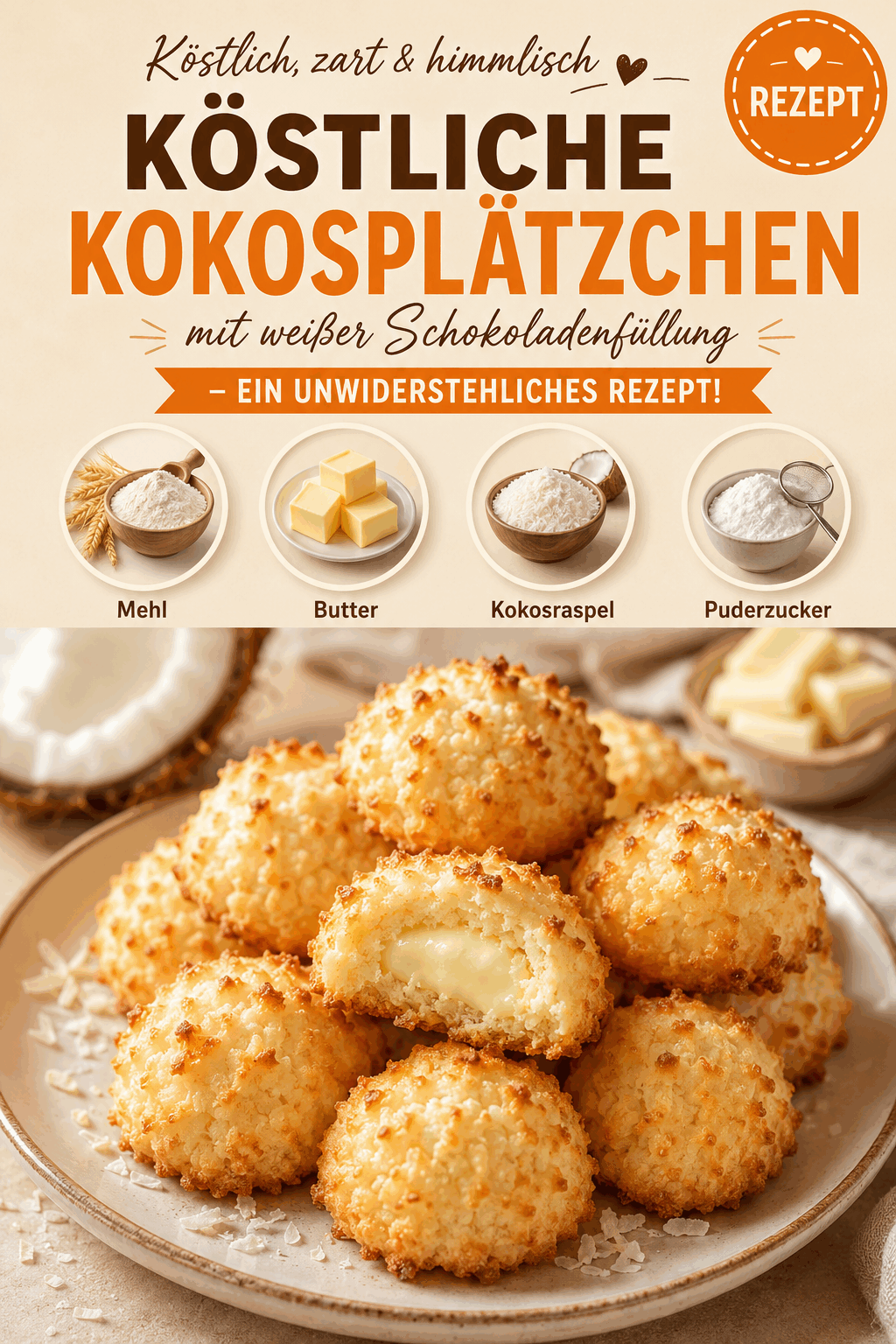 Köstliche Kokosplätzchen mit weißer Schokoladenfüllung – Ein unwiderstehliches Rezept!