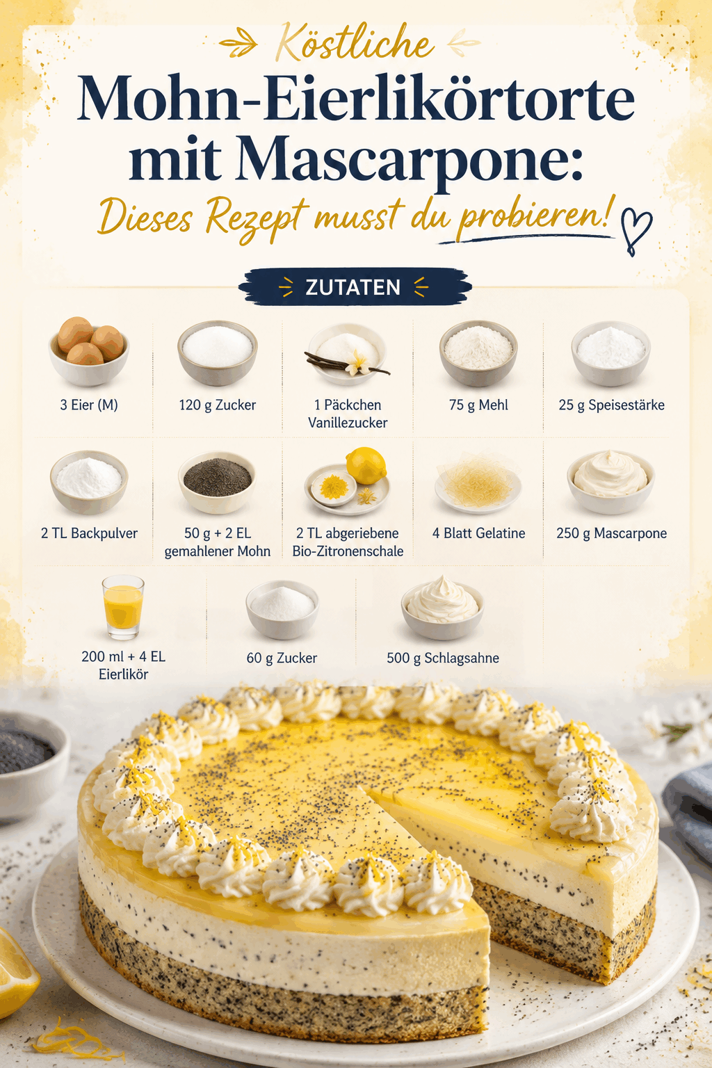 Köstliche Mohn-Eierlikörtorte mit Mascarpone: Dieses Rezept musst du probieren!