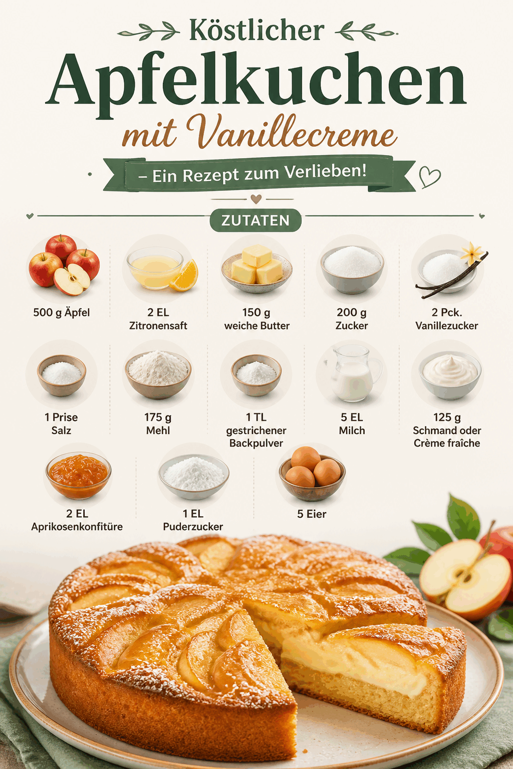 Köstlicher Apfelkuchen mit Vanillecreme – Ein Rezept zum Verlieben!