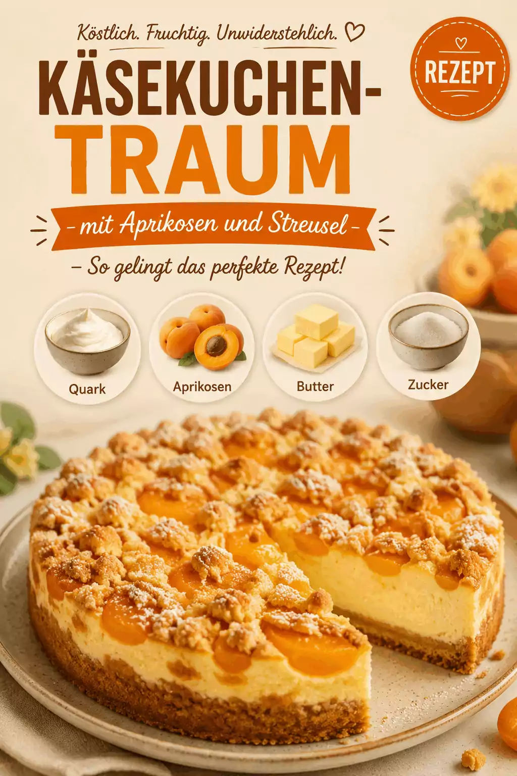 Köstlicher Käsekuchen-Traum mit Aprikosen und Streusel – So gelingt das perfekte Rezept!