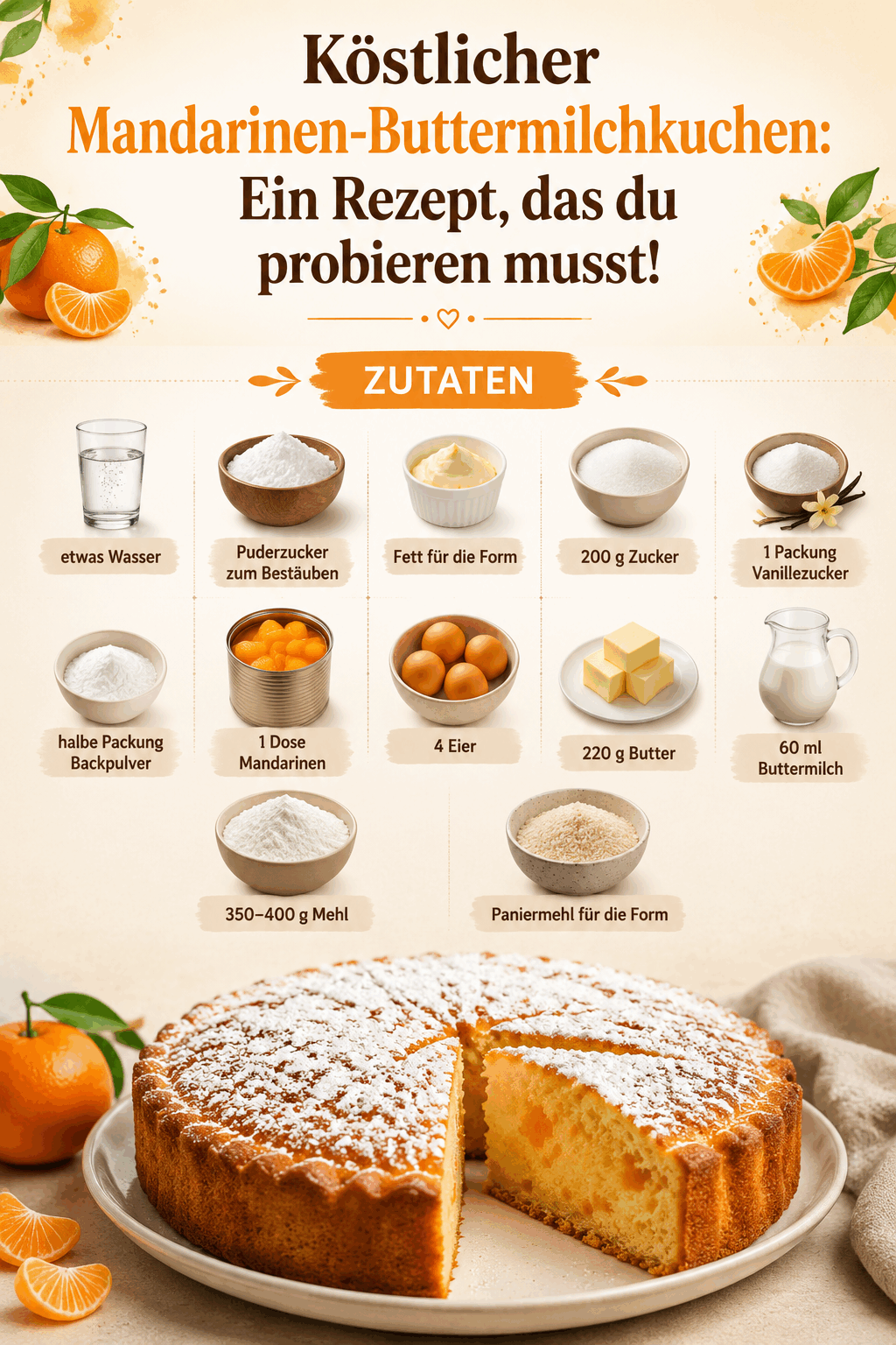 Köstlicher Mandarinen-Buttermilchkuchen: Ein Rezept, das du probieren musst!