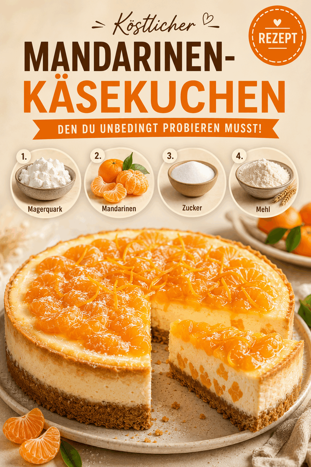 Köstlicher Mandarinen-Käsekuchen, den du unbedingt probieren musst!