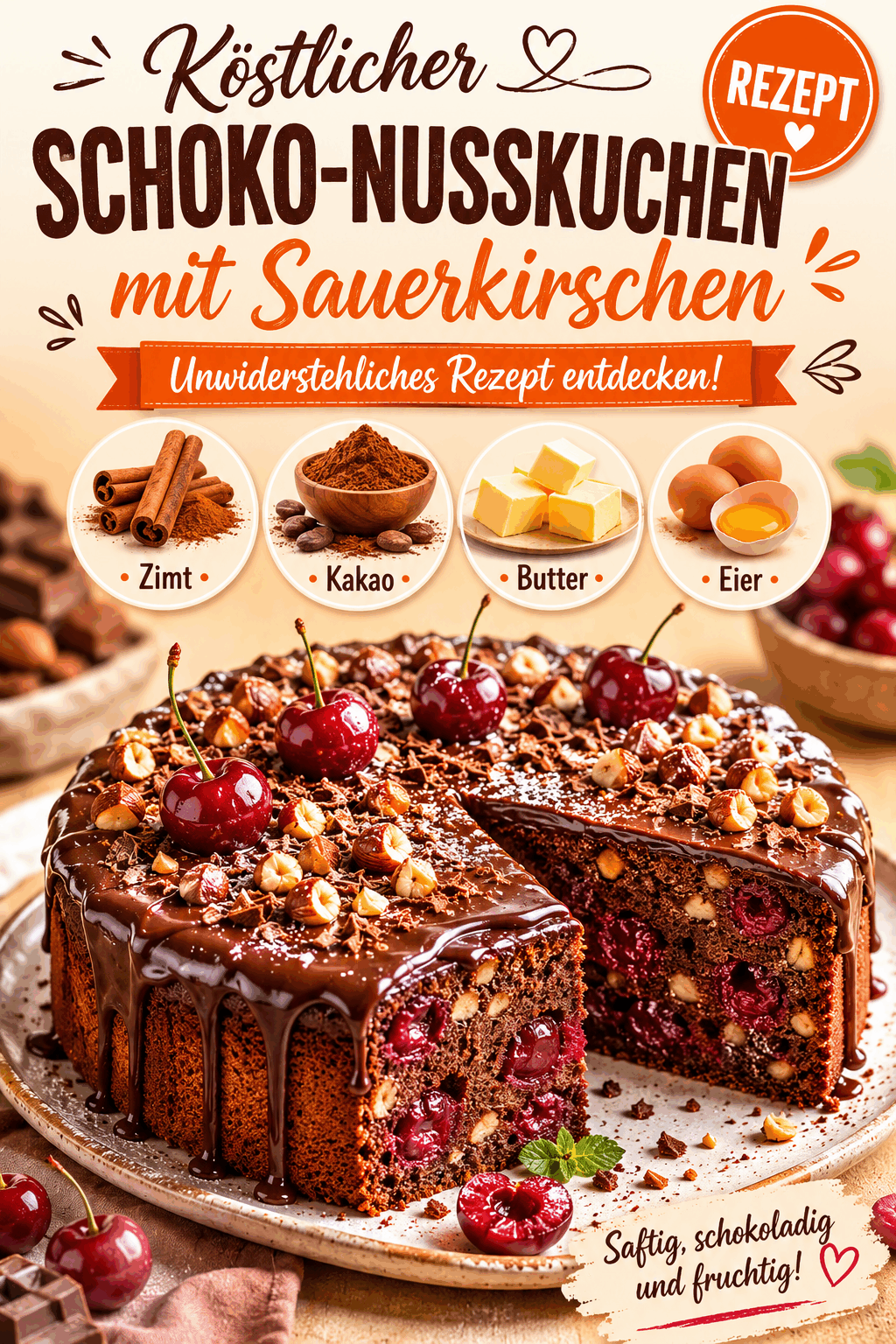 Köstlicher Schoko-Nusskuchen mit Sauerkirschen – Unwiderstehliches Rezept entdecken!
