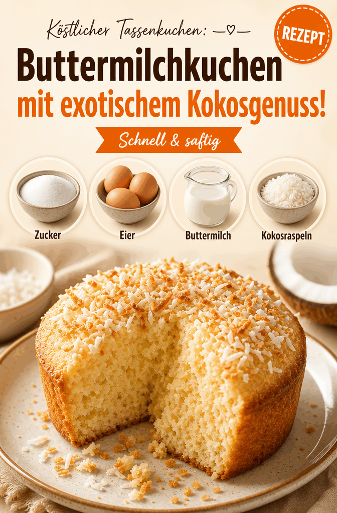 Köstlicher Tassenkuchen: Buttermilchkuchen mit exotischem Kokosgenuss!