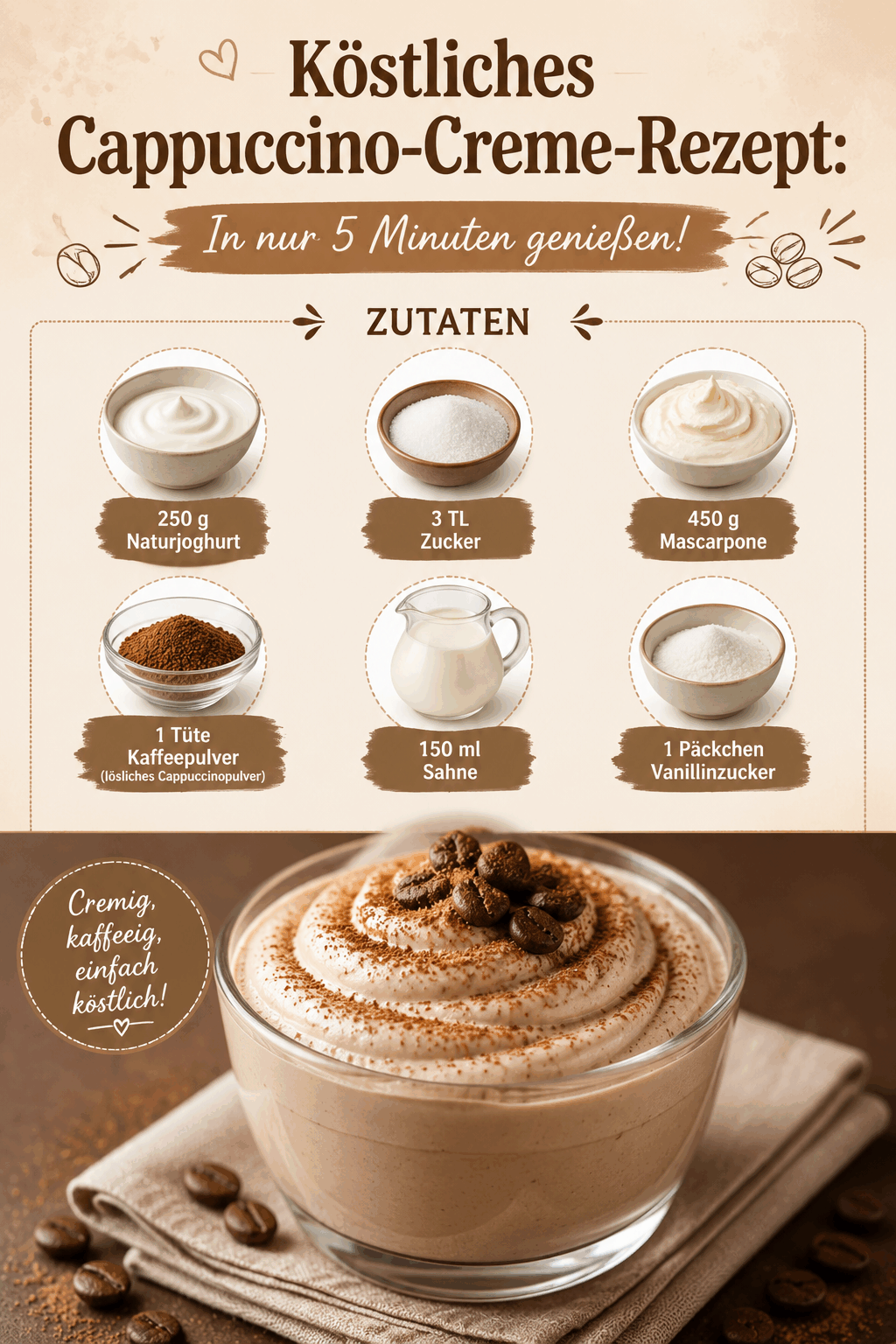 Köstliches Cappuccino-Creme-Rezept: In nur 5 Minuten genießen!