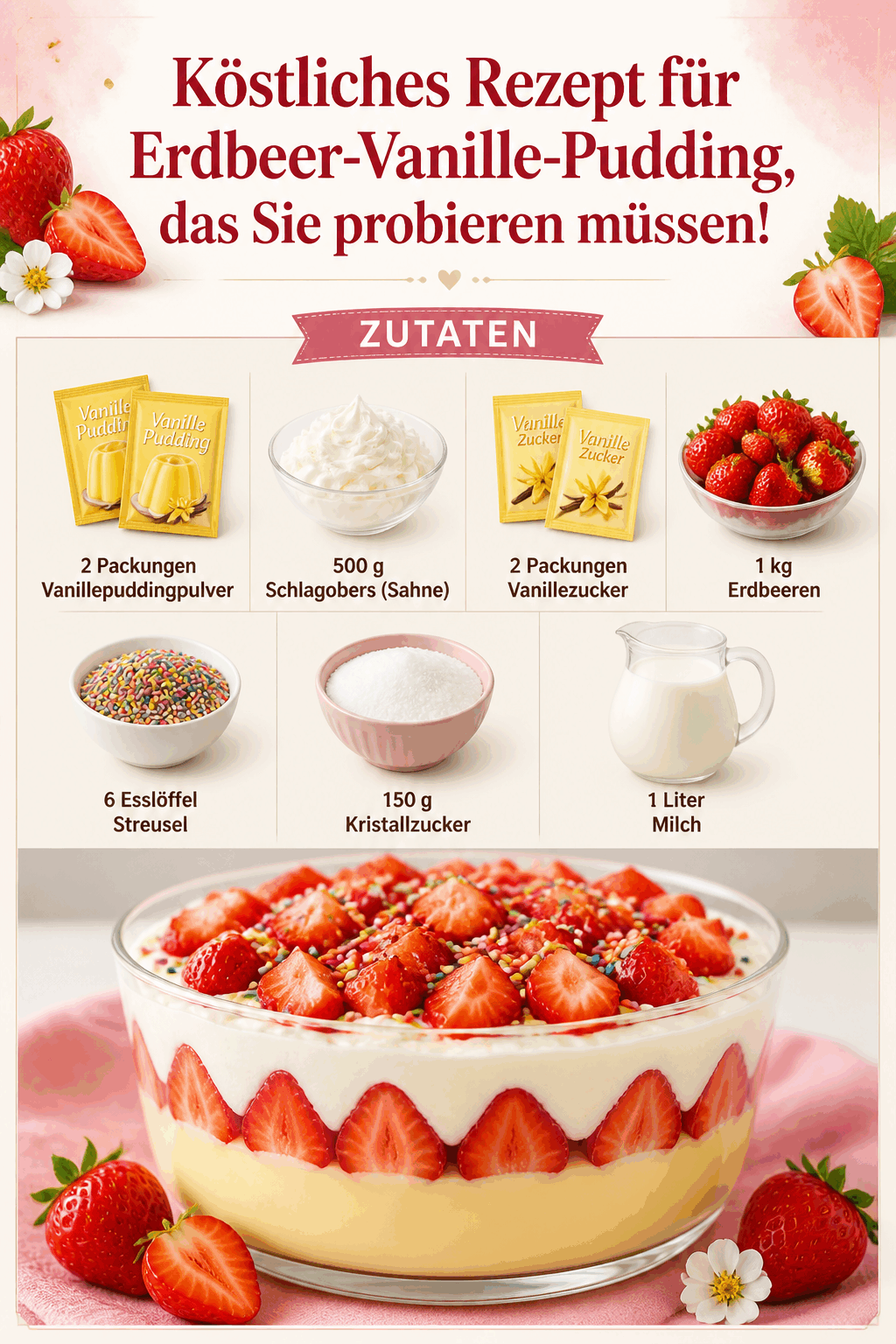 Köstliches Rezept für Erdbeer-Vanille-Pudding, das Sie probieren müssen!